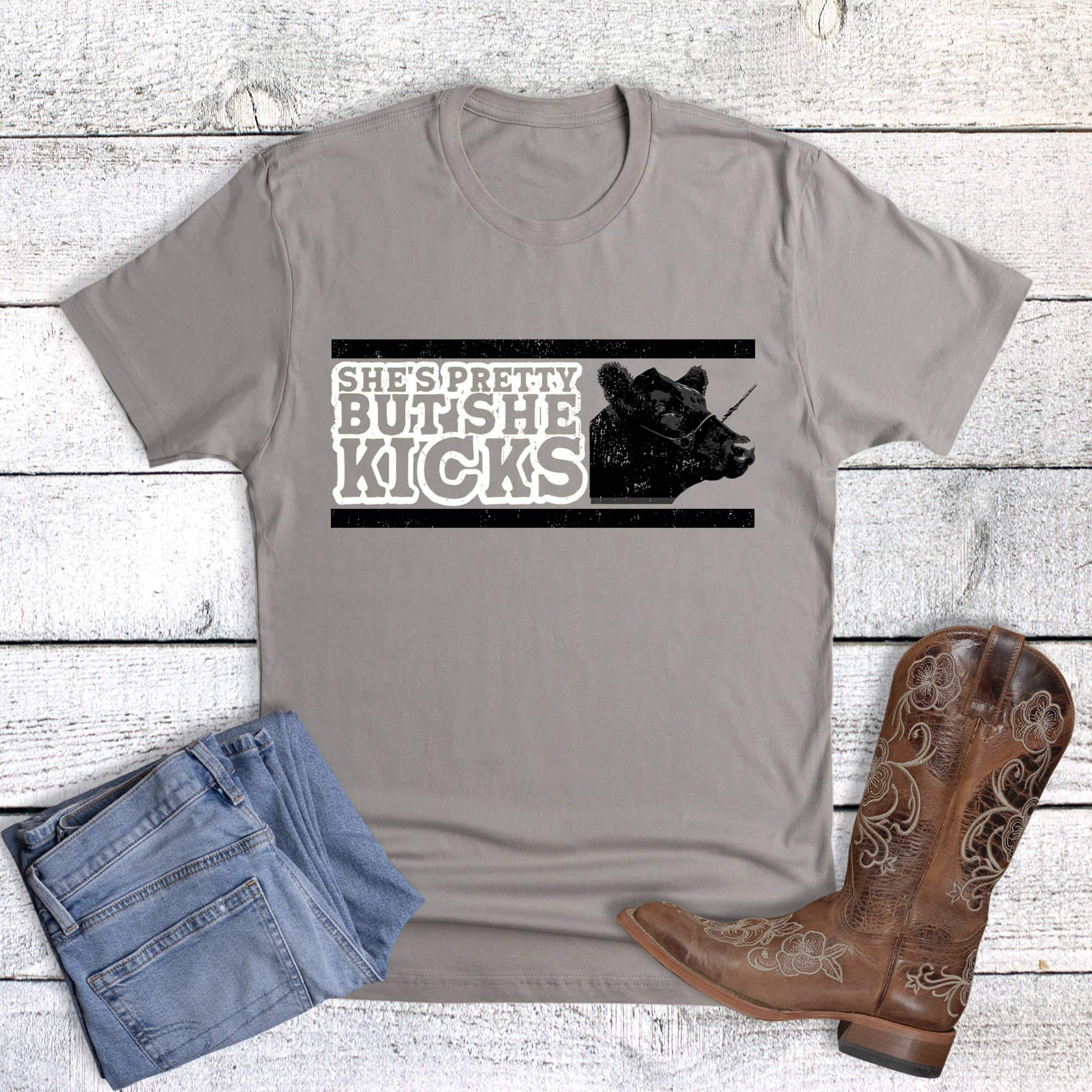 Western She's Pretty But She Kicks Graphic - Adult & Kids T-Shirts, Sweatshirts & Hoodies apparel design preview 1