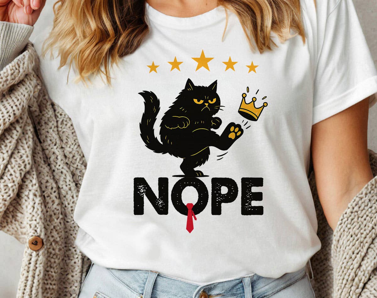 Nope No Kings Black Cat Anti Trump Protest Graphic - Adult & Kids T-Shirts, Sweatshirts & Hoodies apparel design preview 1