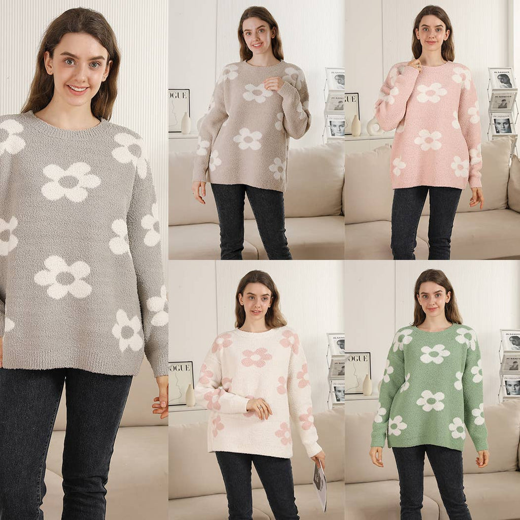 Daisy Jacquard Cozy Crew Neck Sweater - Adult & Kids T-Shirts, Sweatshirts & Hoodies apparel design preview 1