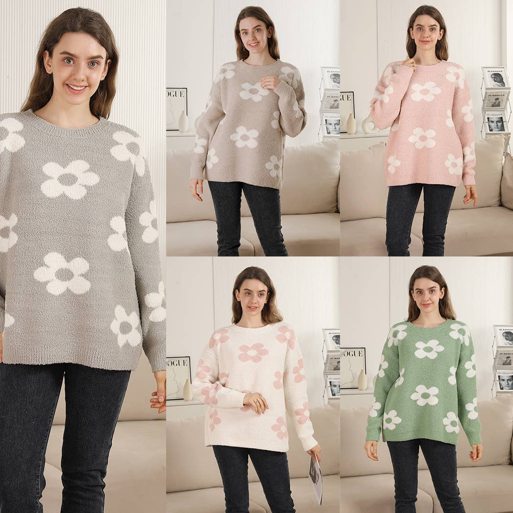Daisy Jacquard Cozy Crew Neck Sweater - Adult & Kids T-Shirts, Sweatshirts & Hoodies apparel design preview 1