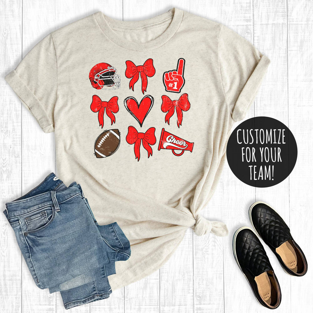 Custom Football Cheerleader Coquette Bows Graphic - Adult & Kids T-Shirts, Sweatshirts & Hoodies apparel design preview 1