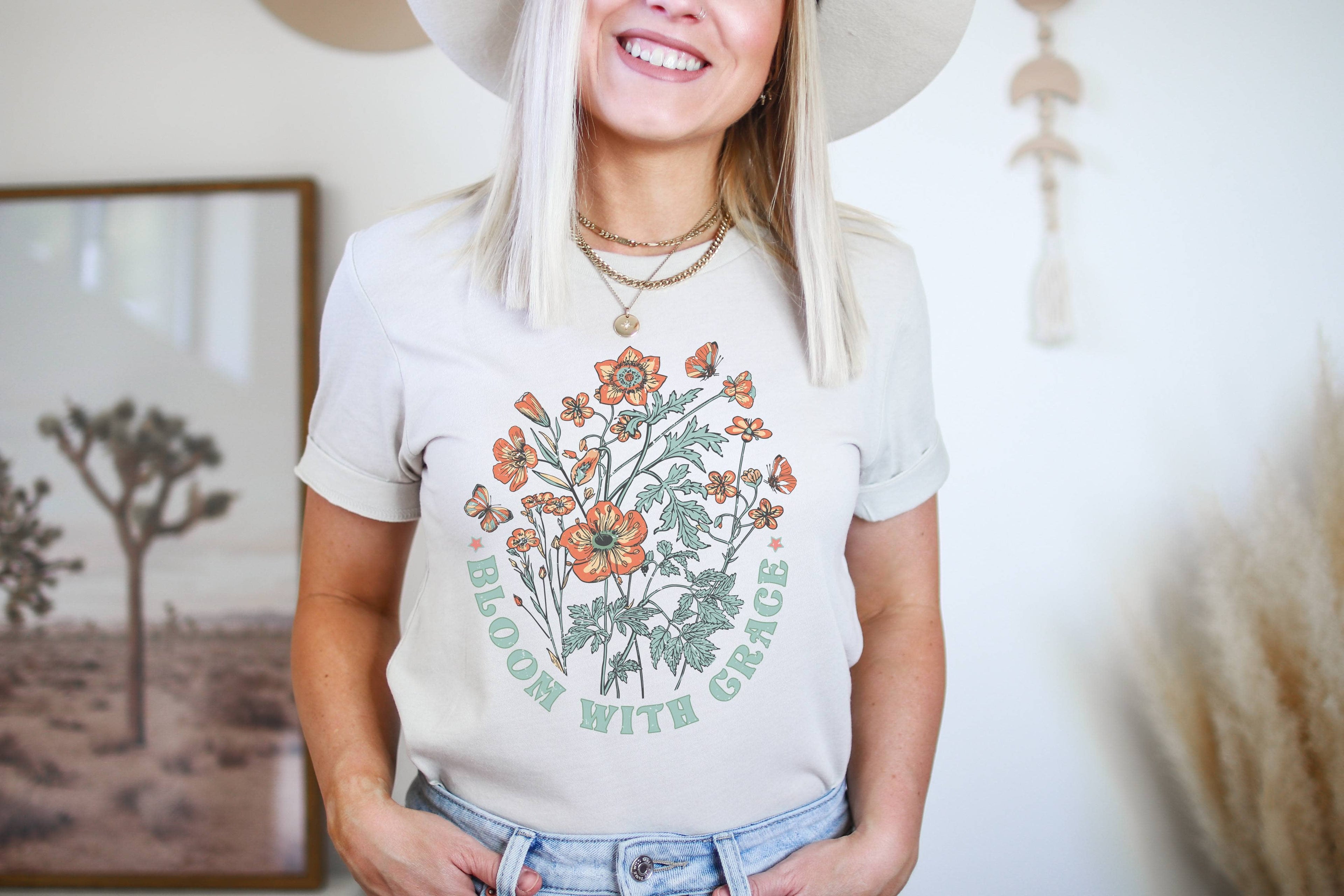 Bloom with Grace Floral Retro Graphic Botanical - Adult & Kids T-Shirts, Sweatshirts & Hoodies apparel design preview 1