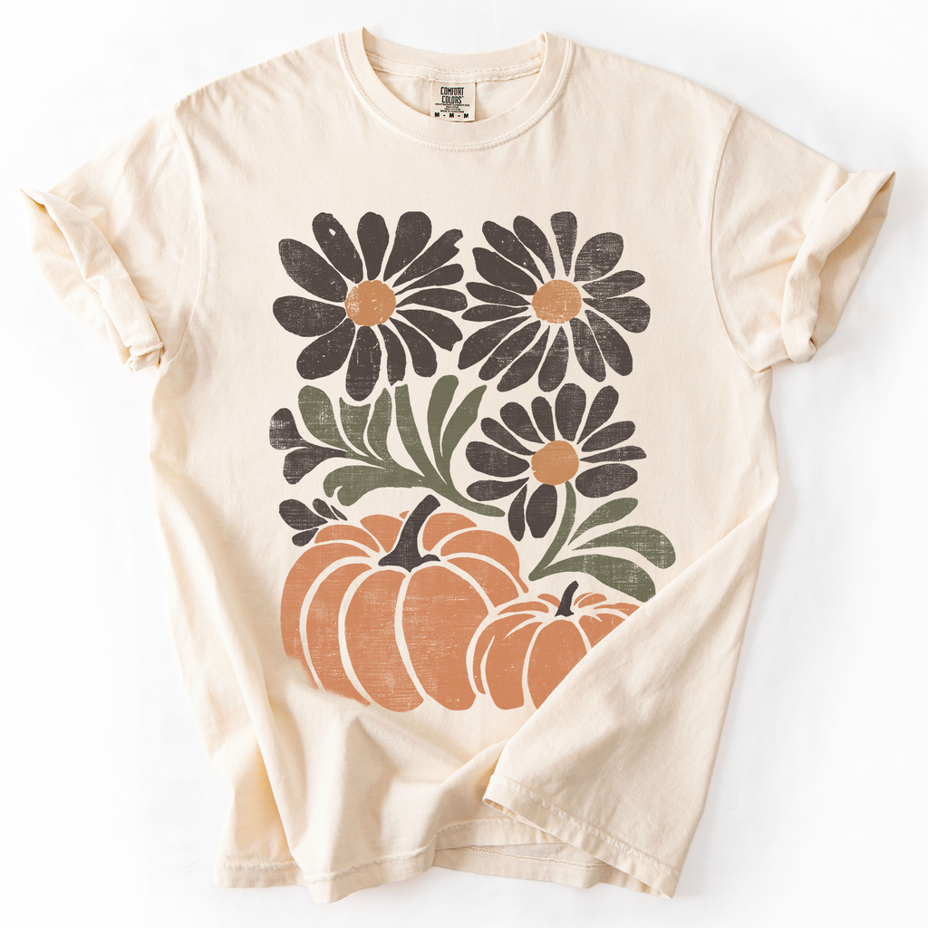 Pumpkins and Flowers, Halloween Autumn, Fall - Adult & Kids T-Shirts, Sweatshirts & Hoodies apparel design preview 1