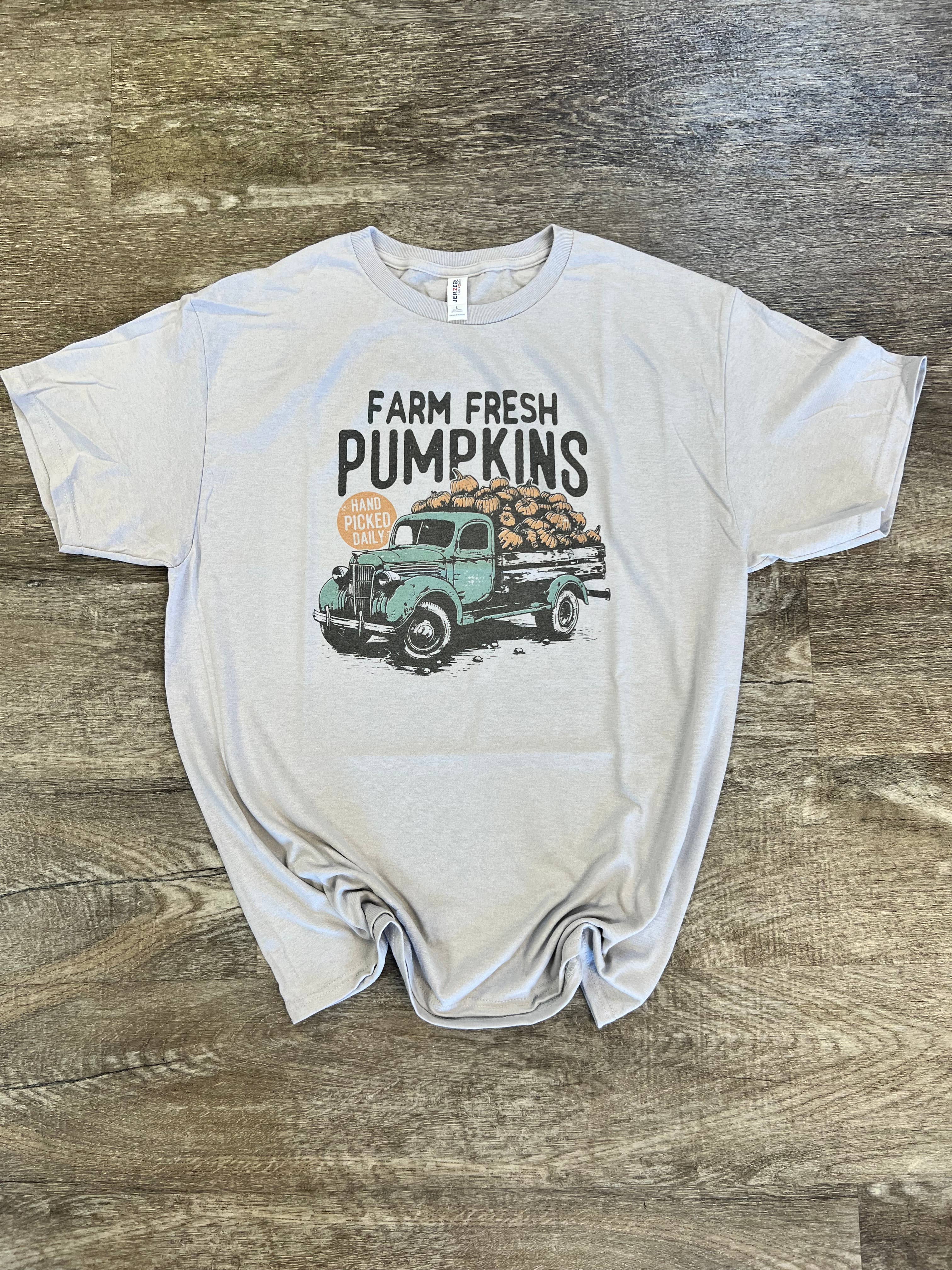 Farm Fresh Pumpkins with Truck On Silver - Adult & Kids T-Shirts, Sweatshirts & Hoodies apparel design preview 1