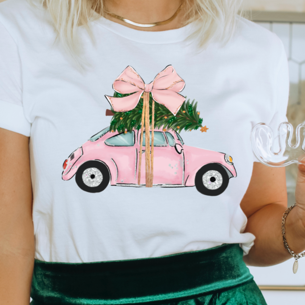 Christmas Car Pink Graphic - Adult & Kids T-Shirts, Sweatshirts & Hoodies apparel design preview 1