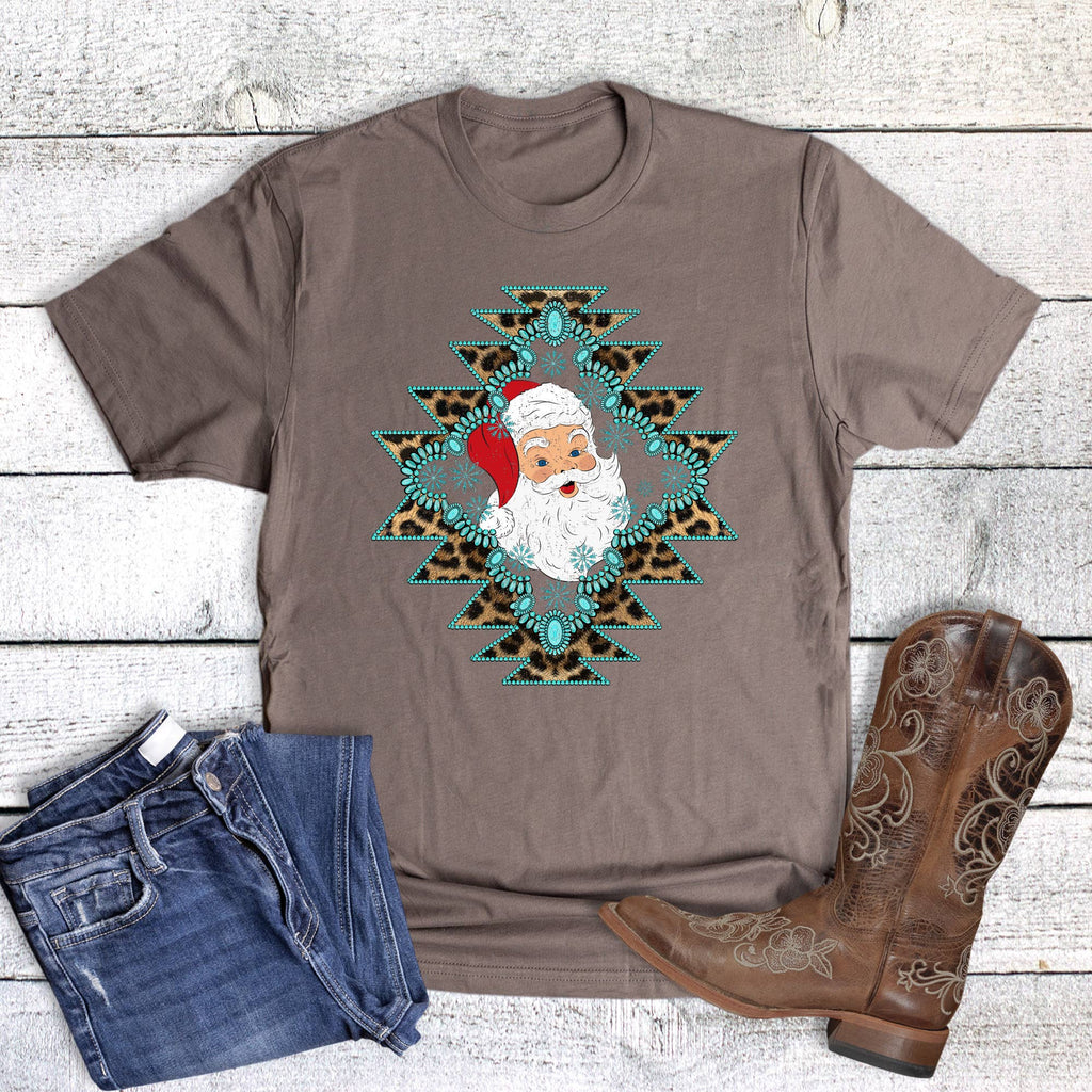 Christmas Western Turquoise Aztec Santa Graphic - Adult & Kids T-Shirts, Sweatshirts & Hoodies apparel design preview 1