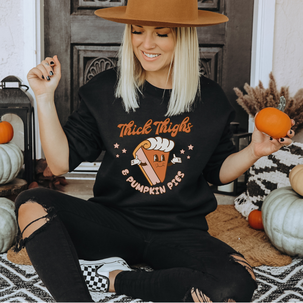 Thick Thighs Pumpkin Pies Halloween Crewneck - Adult & Kids T-Shirts, Sweatshirts & Hoodies apparel design preview 1