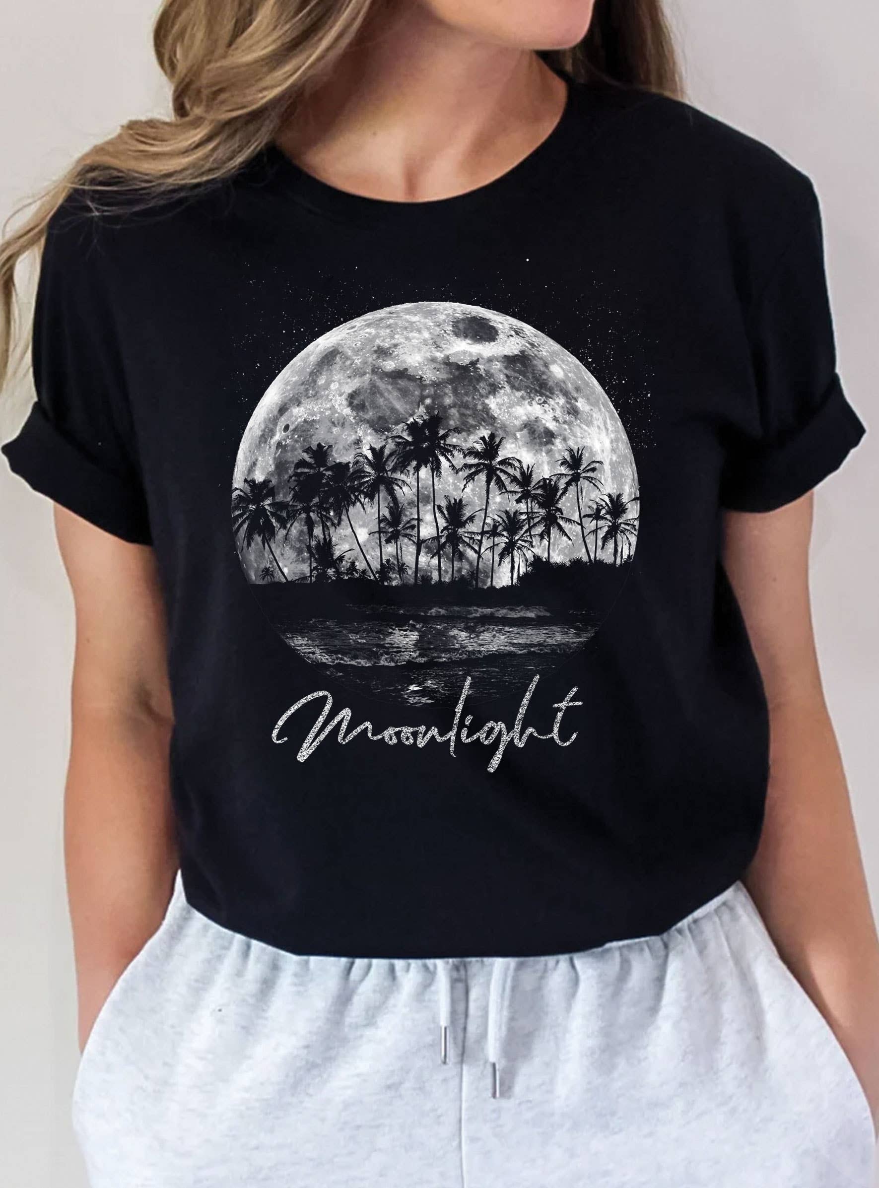 Moonlight Palm Tree Graphic - Adult & Kids T-Shirts, Sweatshirts & Hoodies apparel design preview 1