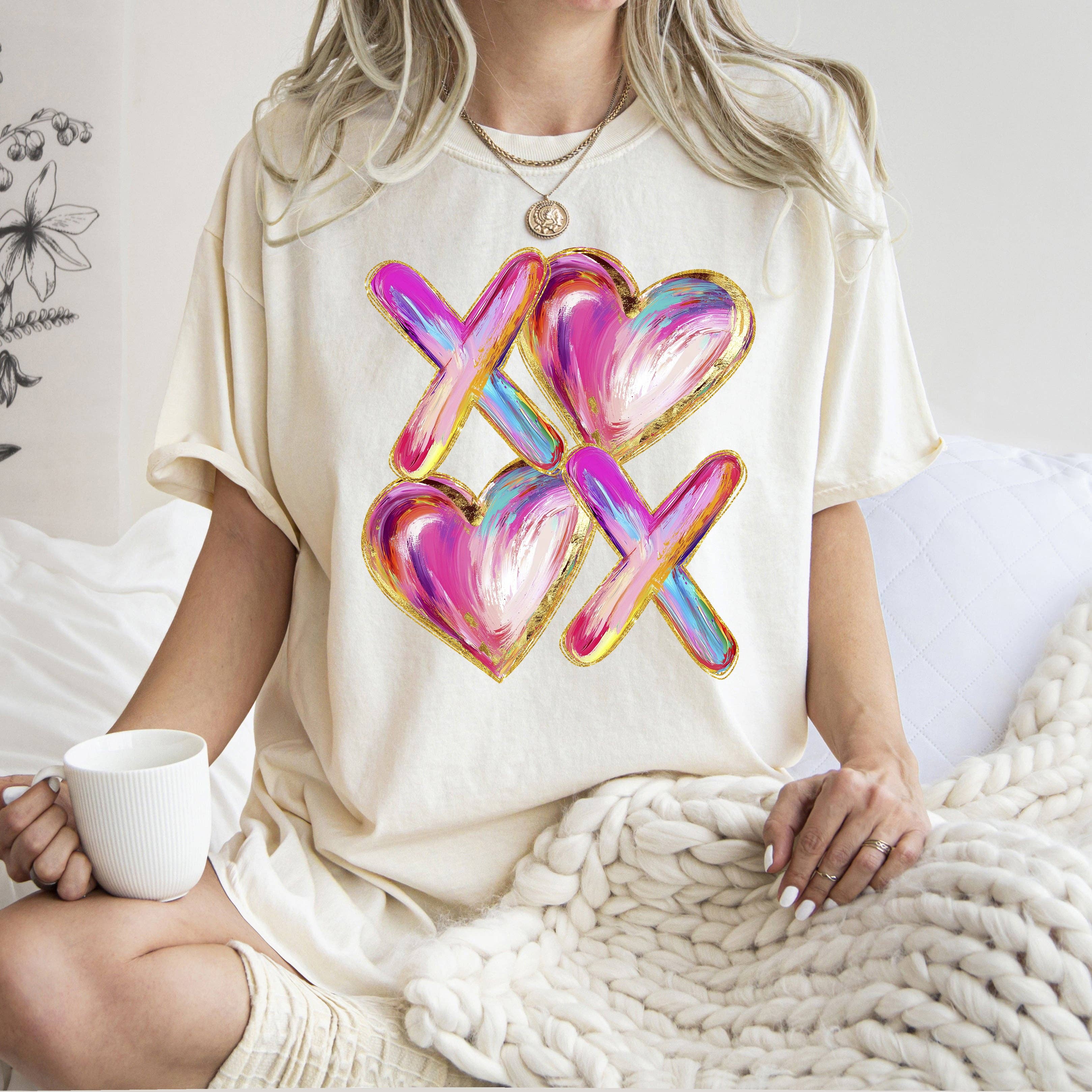 Glittery Colorful Valentine's Hearts Comfort Colors - Adult & Kids T-Shirts, Sweatshirts & Hoodies apparel design preview 1