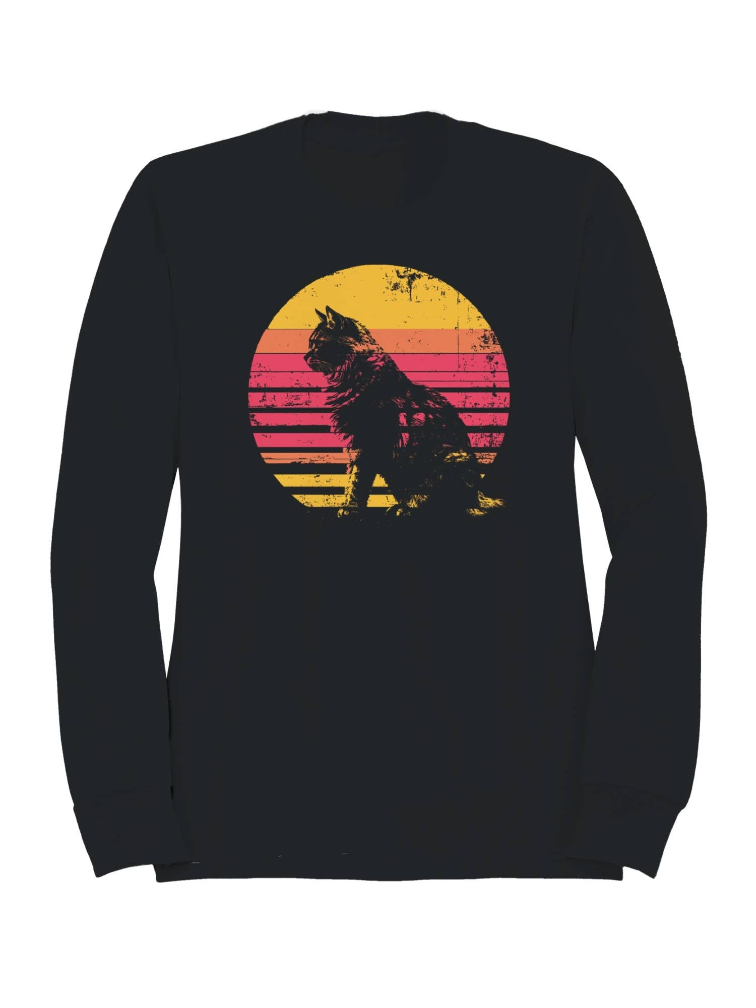 Retro Sunset Cat Silhouette Art Men's - Adult & Kids T-Shirts, Sweatshirts & Hoodies apparel design preview 1