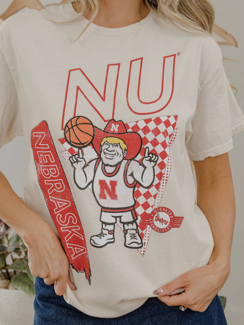 Nebraska Huskers Herbie Courtside Basketball Thrifted - Adult & Kids T-Shirts, Sweatshirts & Hoodies apparel design preview 1