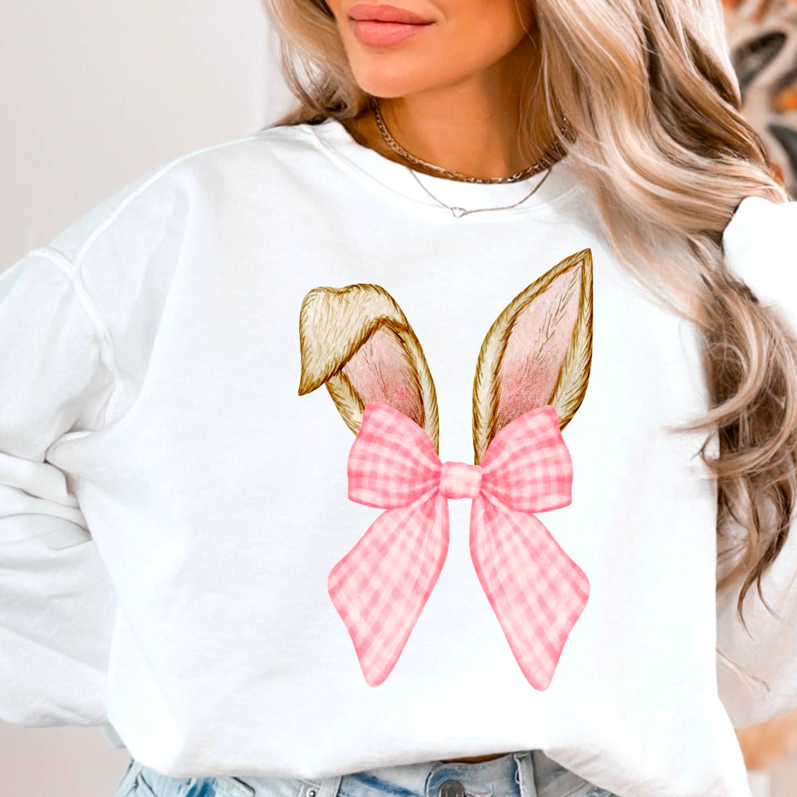 Plaid Coquette Bow Easter Bunny Ears Graphic - Adult & Kids T-Shirts, Sweatshirts & Hoodies apparel design preview 1