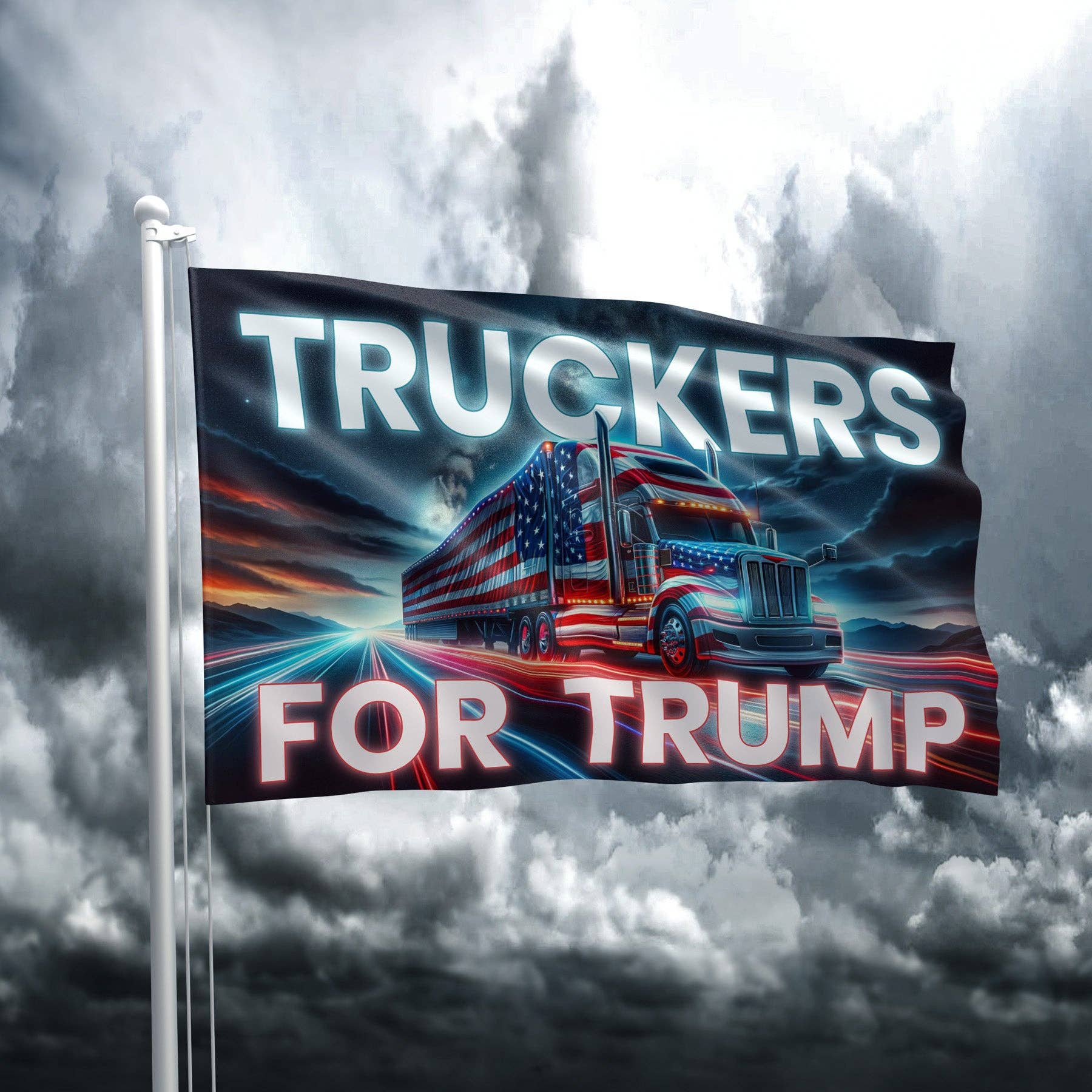 Truckers For Trump Flag 4 1872 - Adult & Kids T-Shirts, Sweatshirts & Hoodies apparel design preview 1