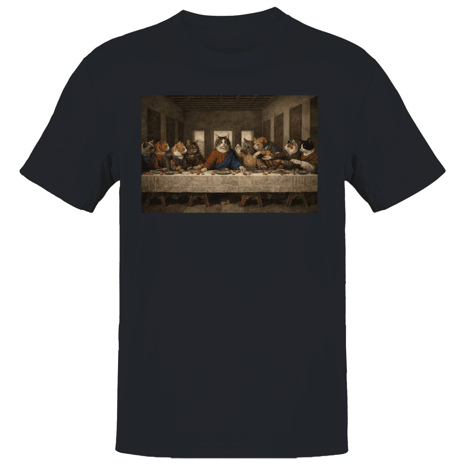 Last Supper Cat Parody Men's Black - Adult & Kids T-Shirts, Sweatshirts & Hoodies apparel design preview 1