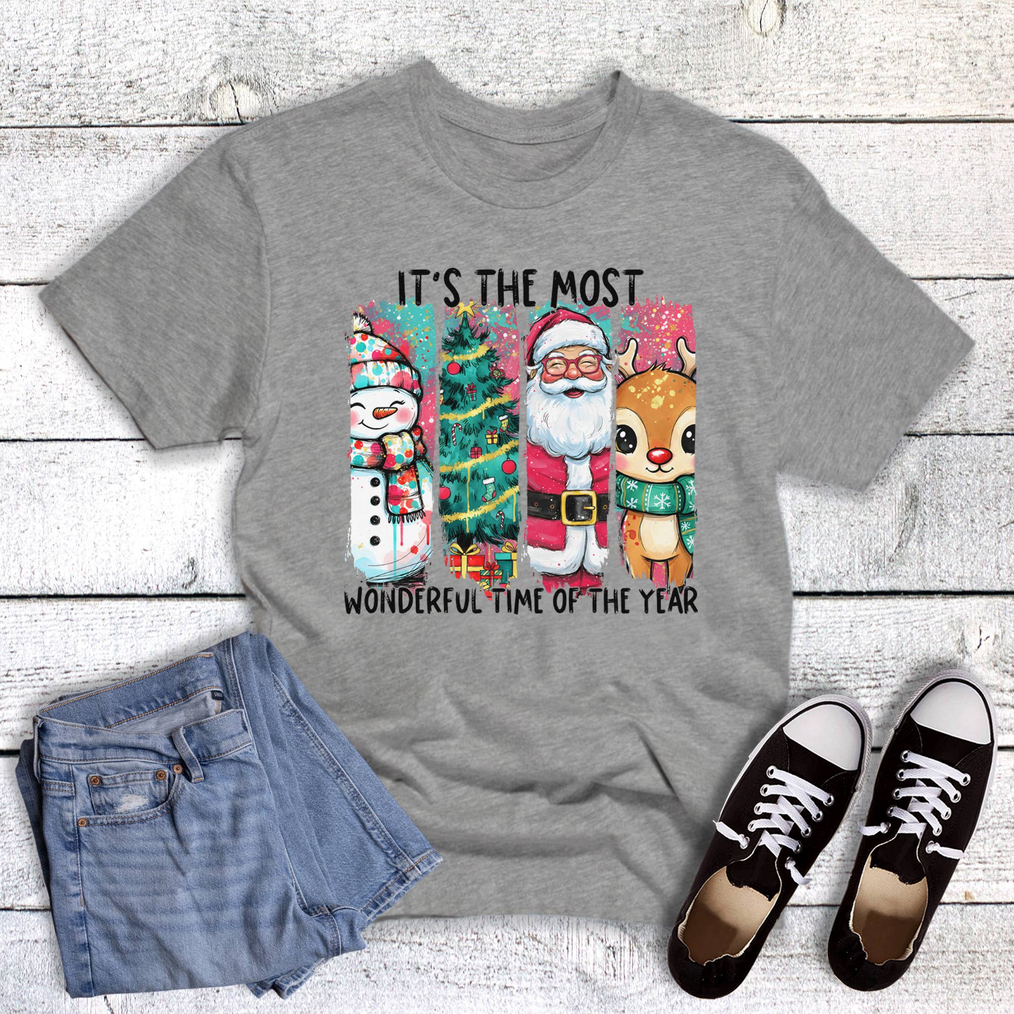 Christmas Watercolor Wonderful Time of Year Graphic - Adult & Kids T-Shirts, Sweatshirts & Hoodies apparel design preview 1