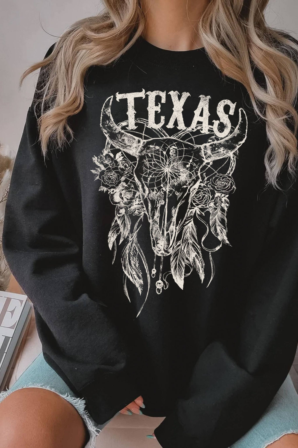 Texas Dream Catcher Cow Skull Graphic Brushed - Adult & Kids T-Shirts, Sweatshirts & Hoodies apparel design preview 1