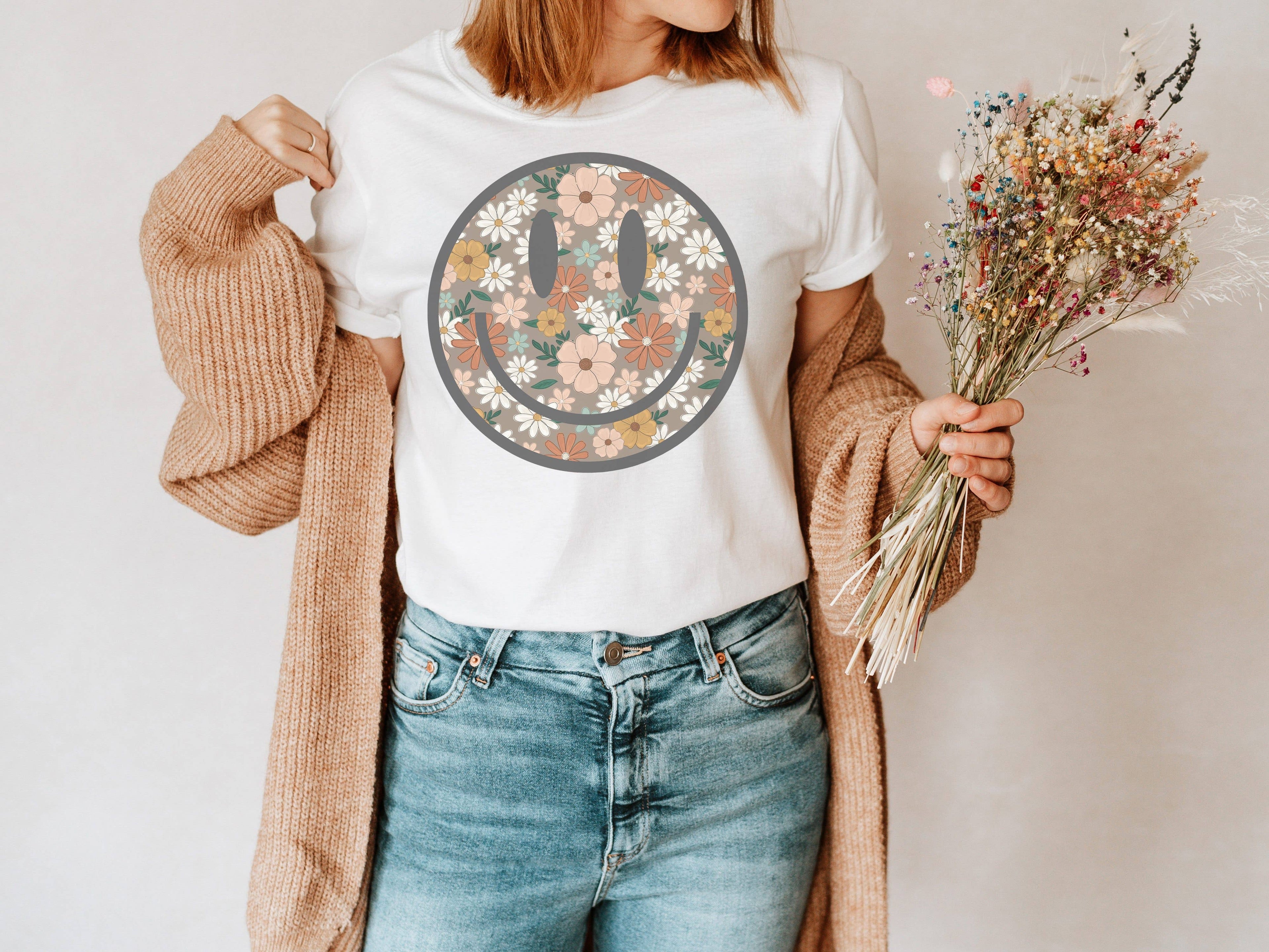 Floral Happy Face - Adult & Kids T-Shirts, Sweatshirts & Hoodies apparel design preview 1