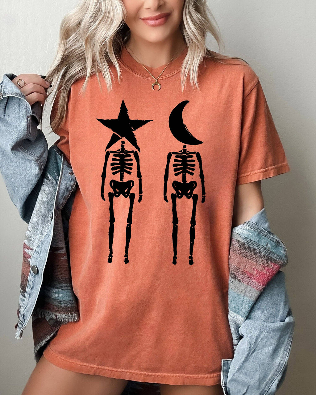 Mystical Couple, Stars, Moons, Skeleton, Halloween - Adult & Kids T-Shirts, Sweatshirts & Hoodies apparel design preview 1