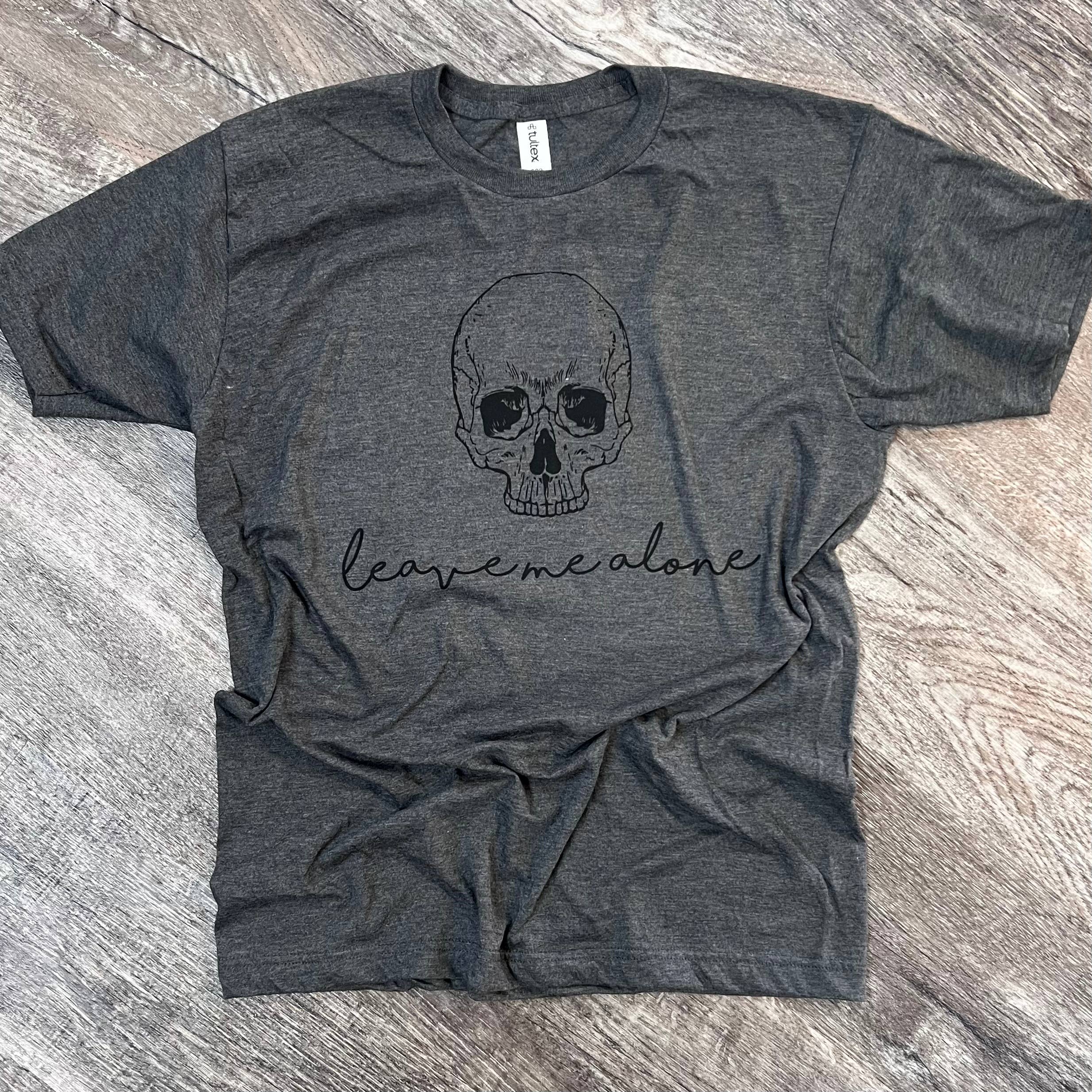 Leave Me Alone Skull On Dark Heather Gray - Adult & Kids T-Shirts, Sweatshirts & Hoodies apparel design preview 1