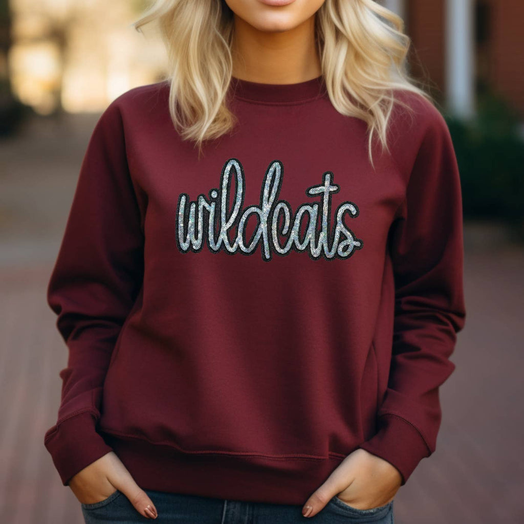 Wildcats Sequin Patch Garnet Crewneck - Adult & Kids T-Shirts, Sweatshirts & Hoodies apparel design preview 1
