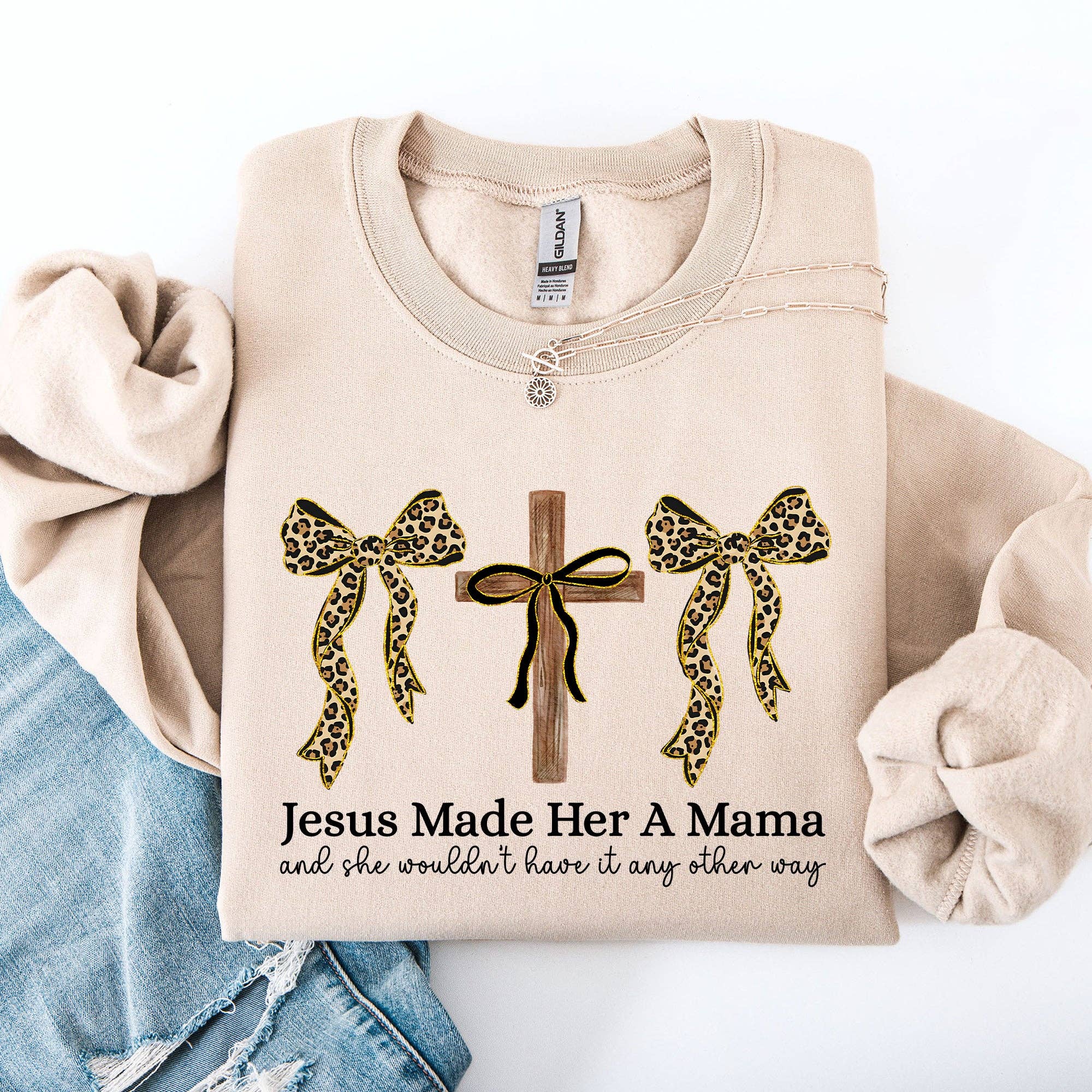 Jesus Made Her A Mama, Ribbons, Mother's Day - Adult & Kids T-Shirts, Sweatshirts & Hoodies apparel design preview 1