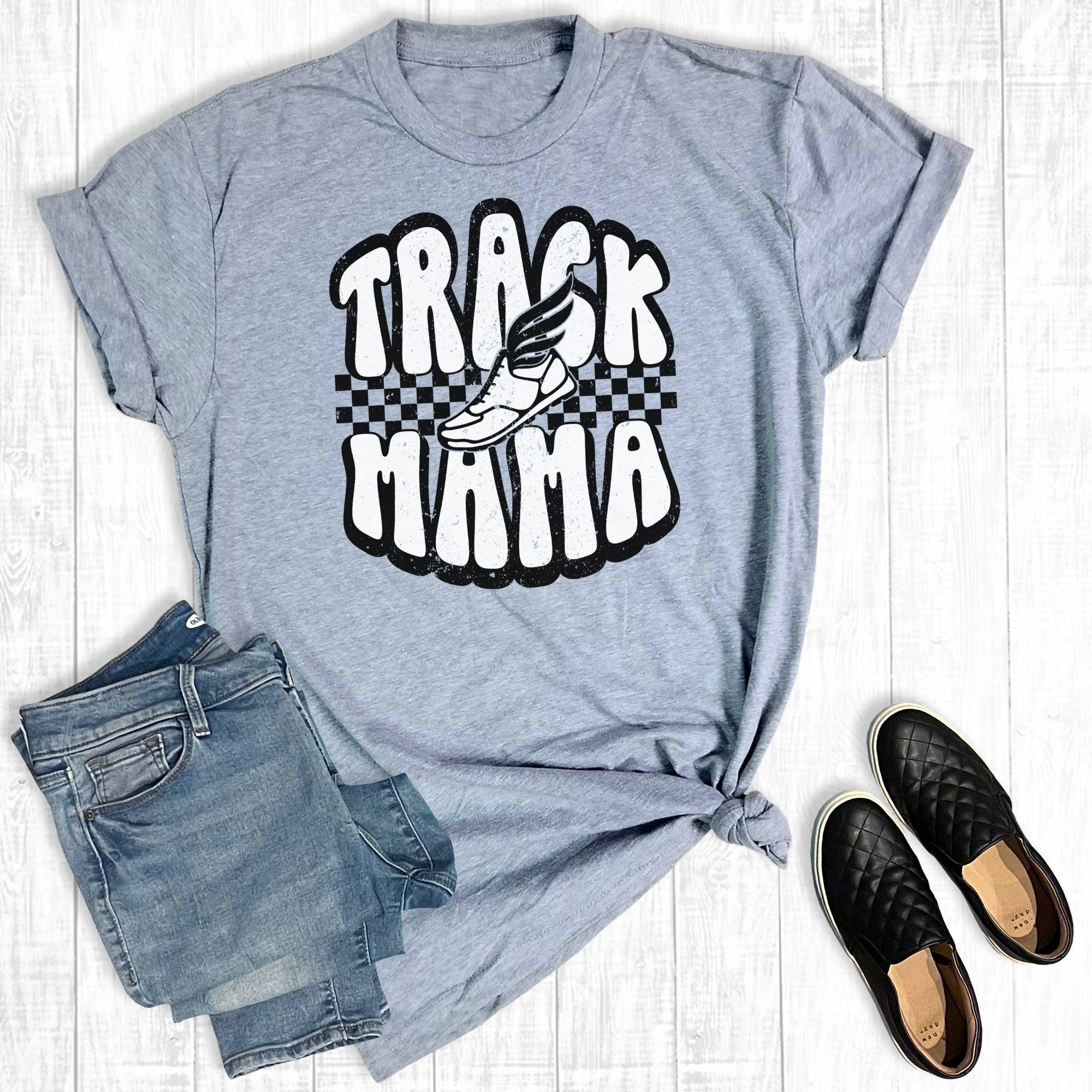 Retro Checkered Track Mama Graphic - Adult & Kids T-Shirts, Sweatshirts & Hoodies apparel design preview 1