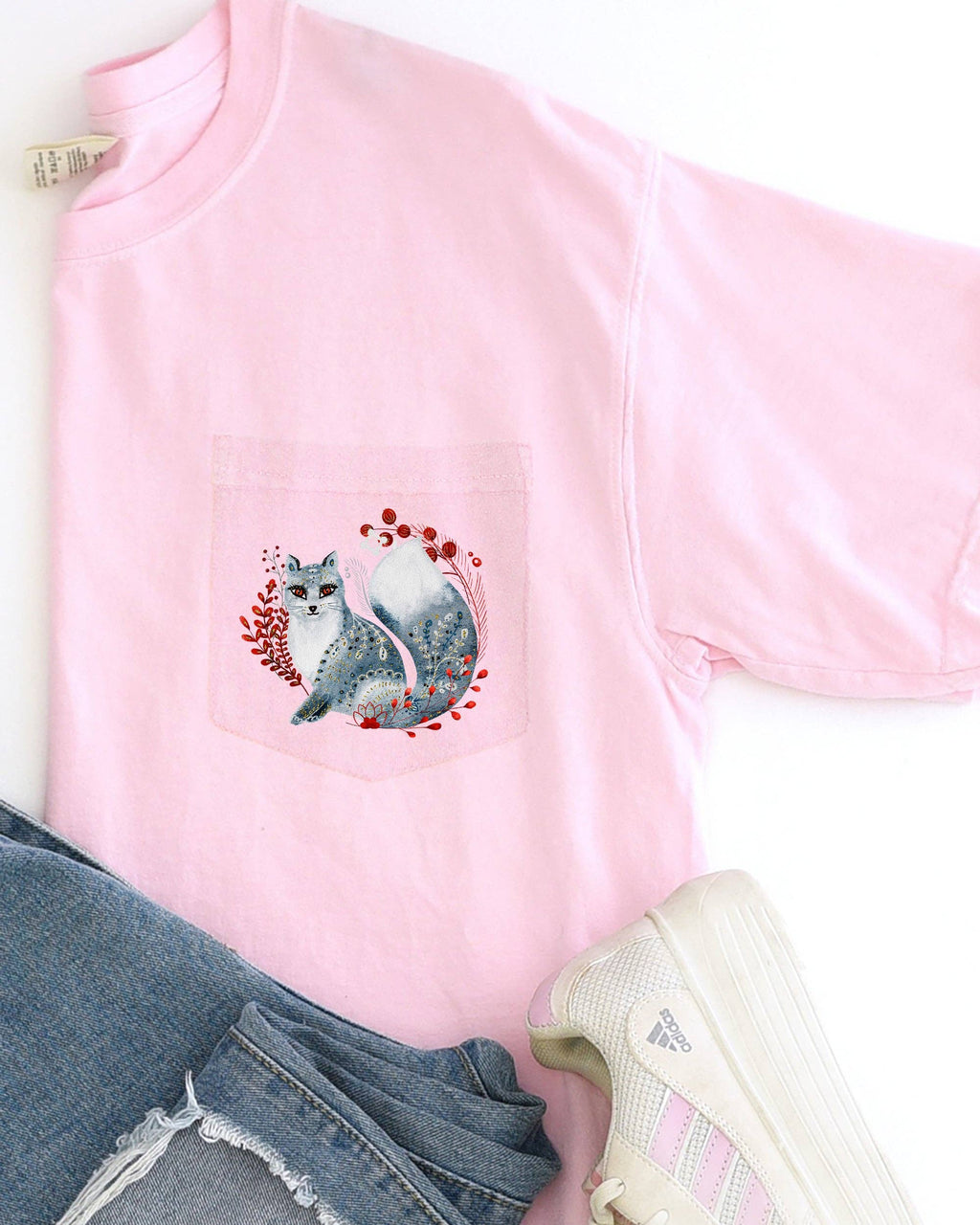 Christmas Fox, Folk Art, Santa, Flowers, Floral - Adult & Kids T-Shirts, Sweatshirts & Hoodies apparel design preview 1