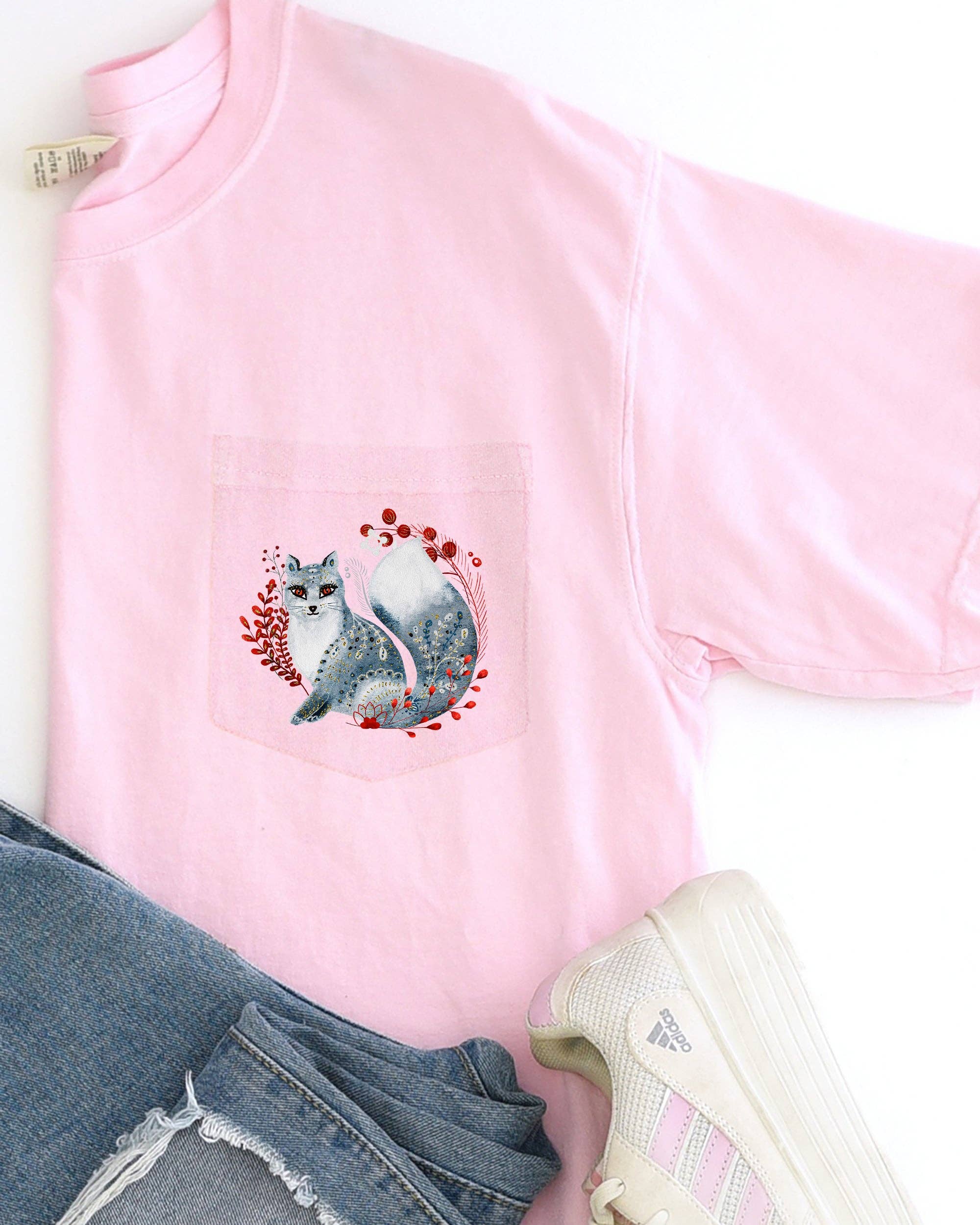 Christmas Fox, Folk Art, Santa, Flowers, Floral - Adult & Kids T-Shirts, Sweatshirts & Hoodies apparel design preview 1