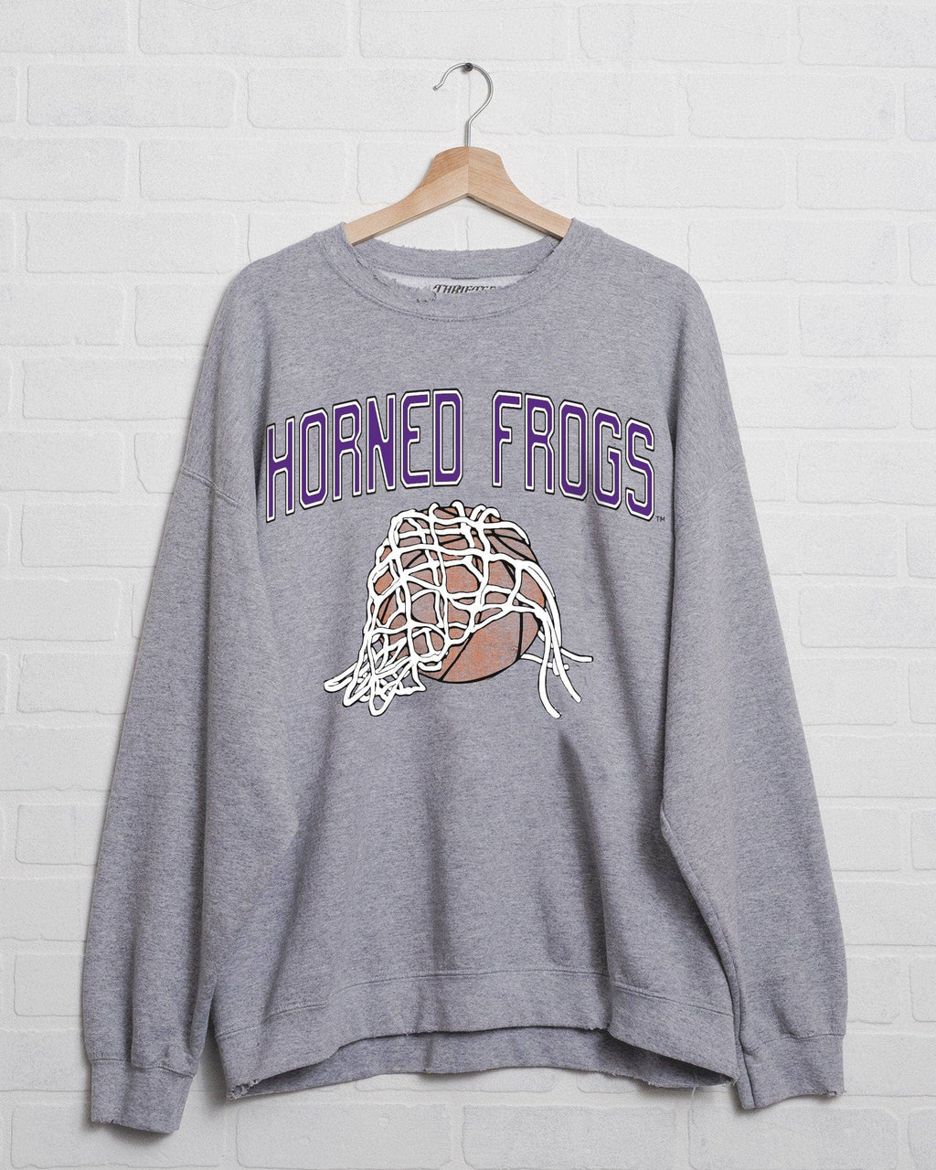 Tcu Horned Frogs Basketball Fling Gray Thrifted - Adult & Kids T-Shirts, Sweatshirts & Hoodies apparel design preview 1