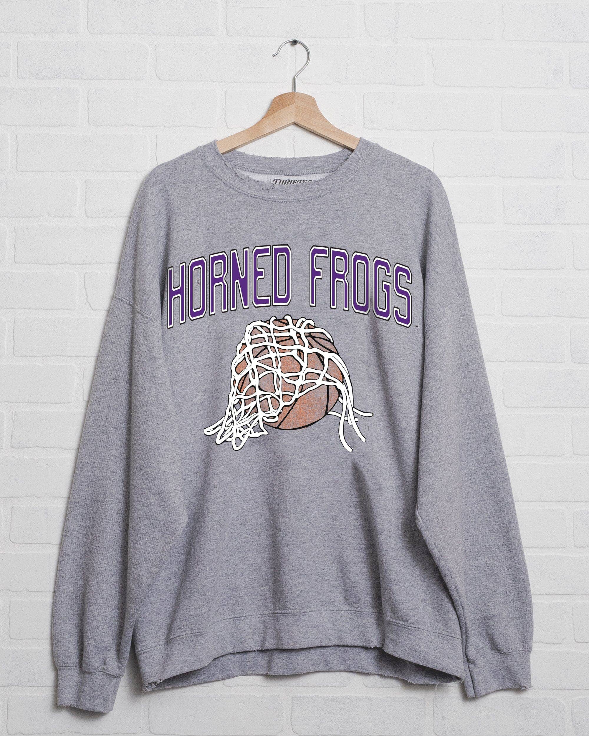 Tcu Horned Frogs Basketball Fling Gray Thrifted - Adult & Kids T-Shirts, Sweatshirts & Hoodies apparel design preview 1