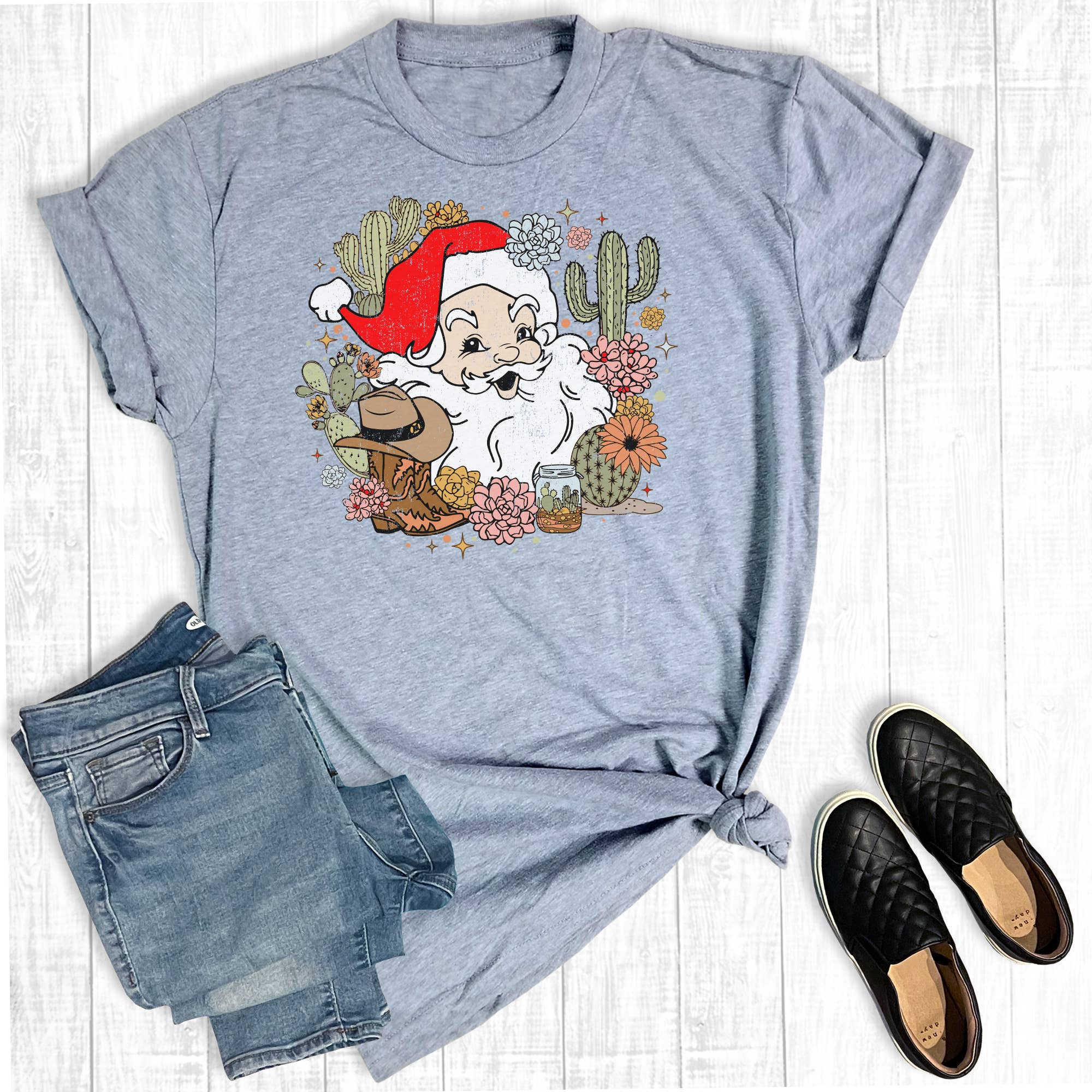 Western Cactus Santa Graphic - Adult & Kids T-Shirts, Sweatshirts & Hoodies apparel design preview 1