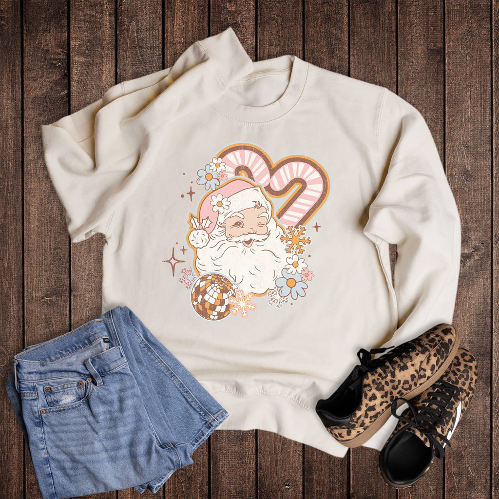 Boho Floral Santa Candy Canes - Adult & Kids T-Shirts, Sweatshirts & Hoodies apparel design preview 1