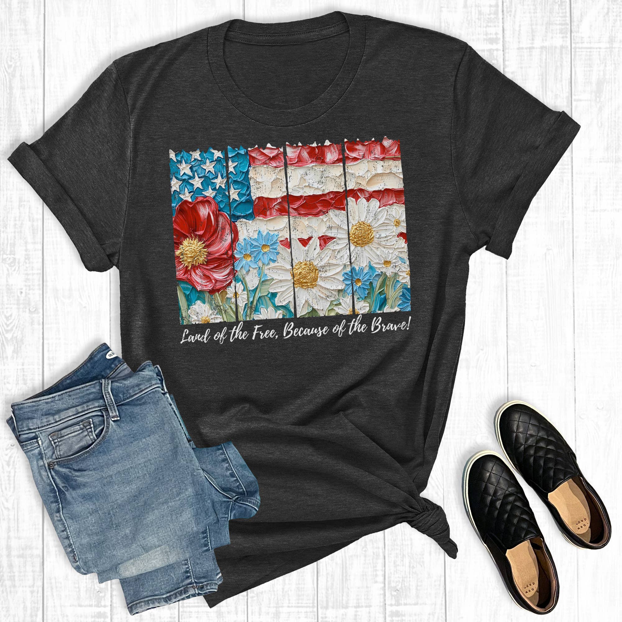 4th of July Patriotic Flag Because the Brave Graphic - Adult & Kids T-Shirts, Sweatshirts & Hoodies apparel design preview 1