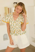 V-Neck Floral Peplum Top with Puff Sleeves - Adult & Kids T-Shirts, Sweatshirts & Hoodies apparel design preview 1