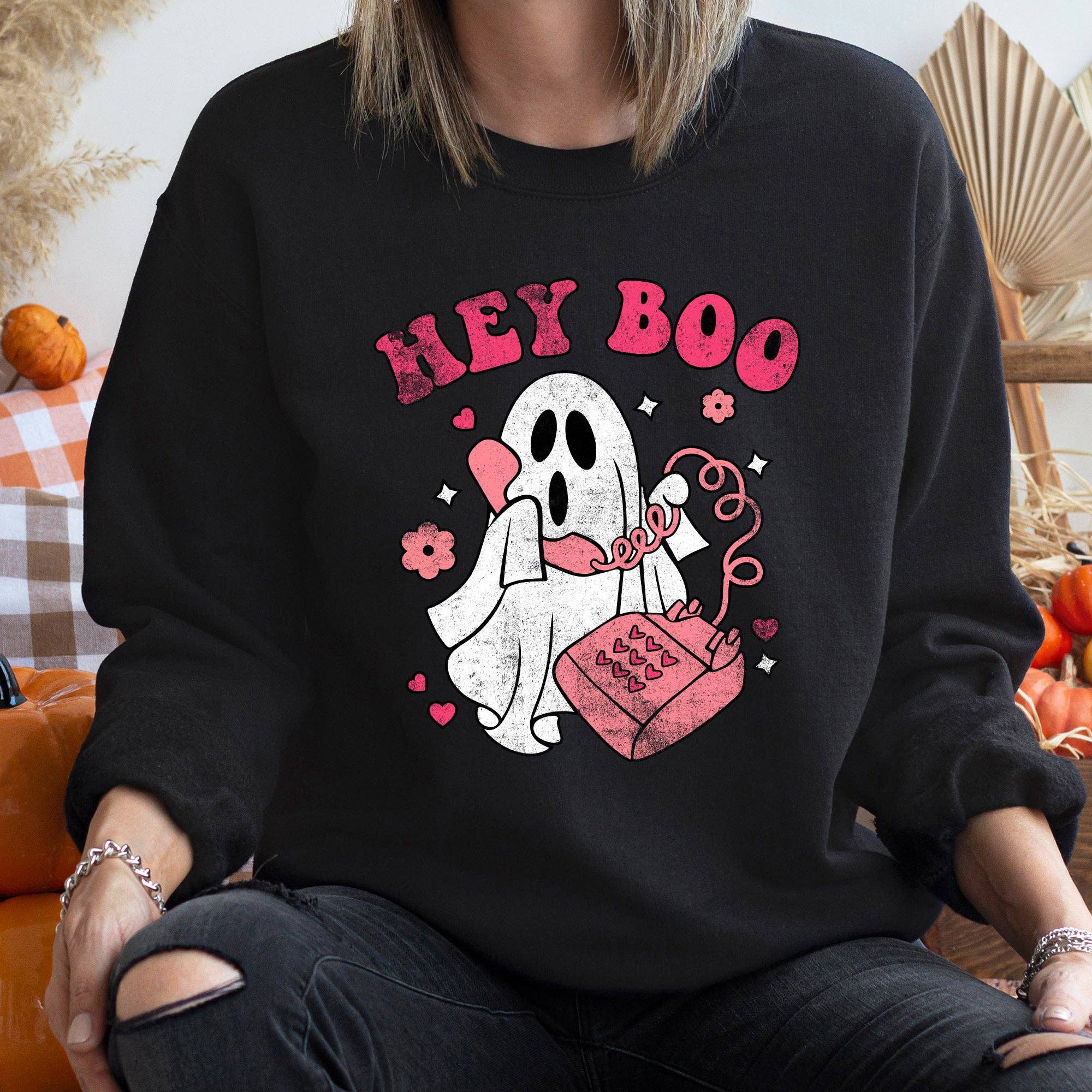 Hey Boo Vintage Halloween - Adult & Kids T-Shirts, Sweatshirts & Hoodies apparel design preview 1