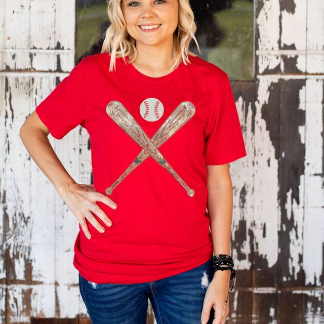 Sequin Bats and Baseball Patch Red Everyday - Adult & Kids T-Shirts, Sweatshirts & Hoodies apparel design preview 1