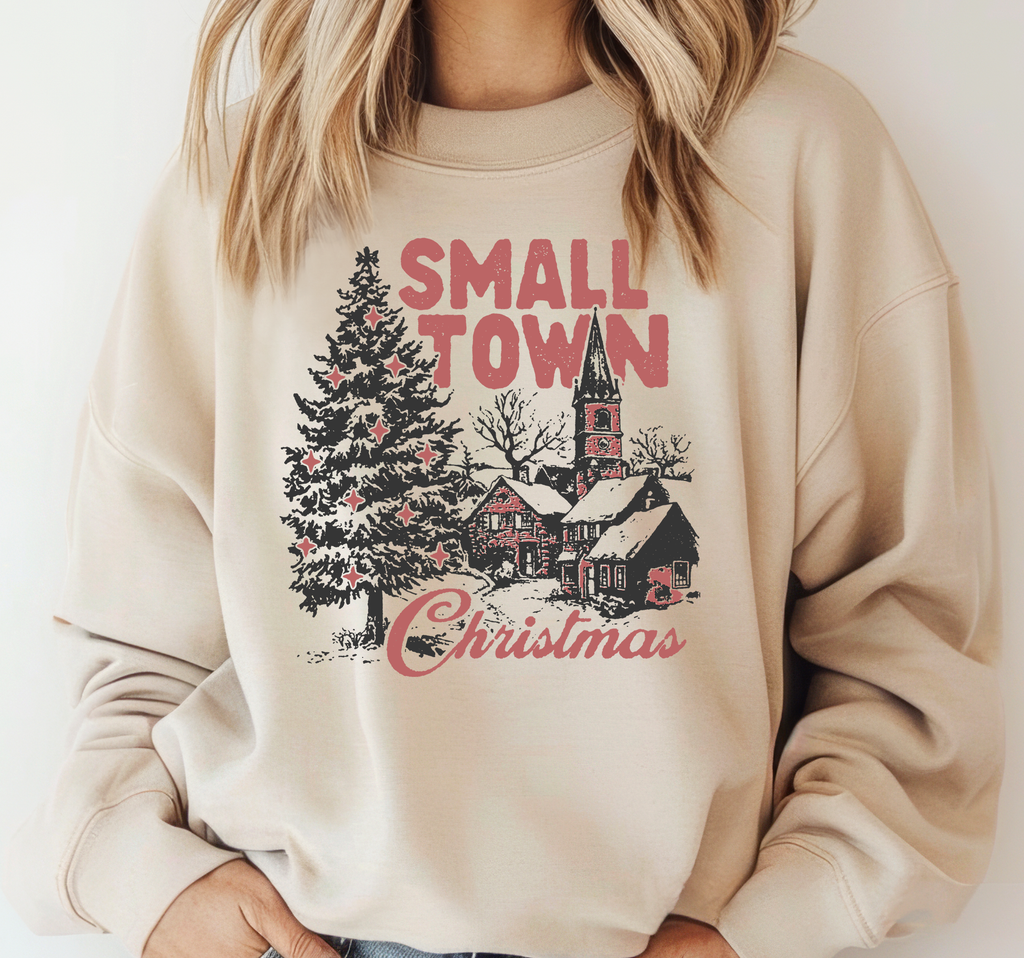 Small Town Christmas Crewneck Shop Local - Adult & Kids T-Shirts, Sweatshirts & Hoodies apparel design preview 1