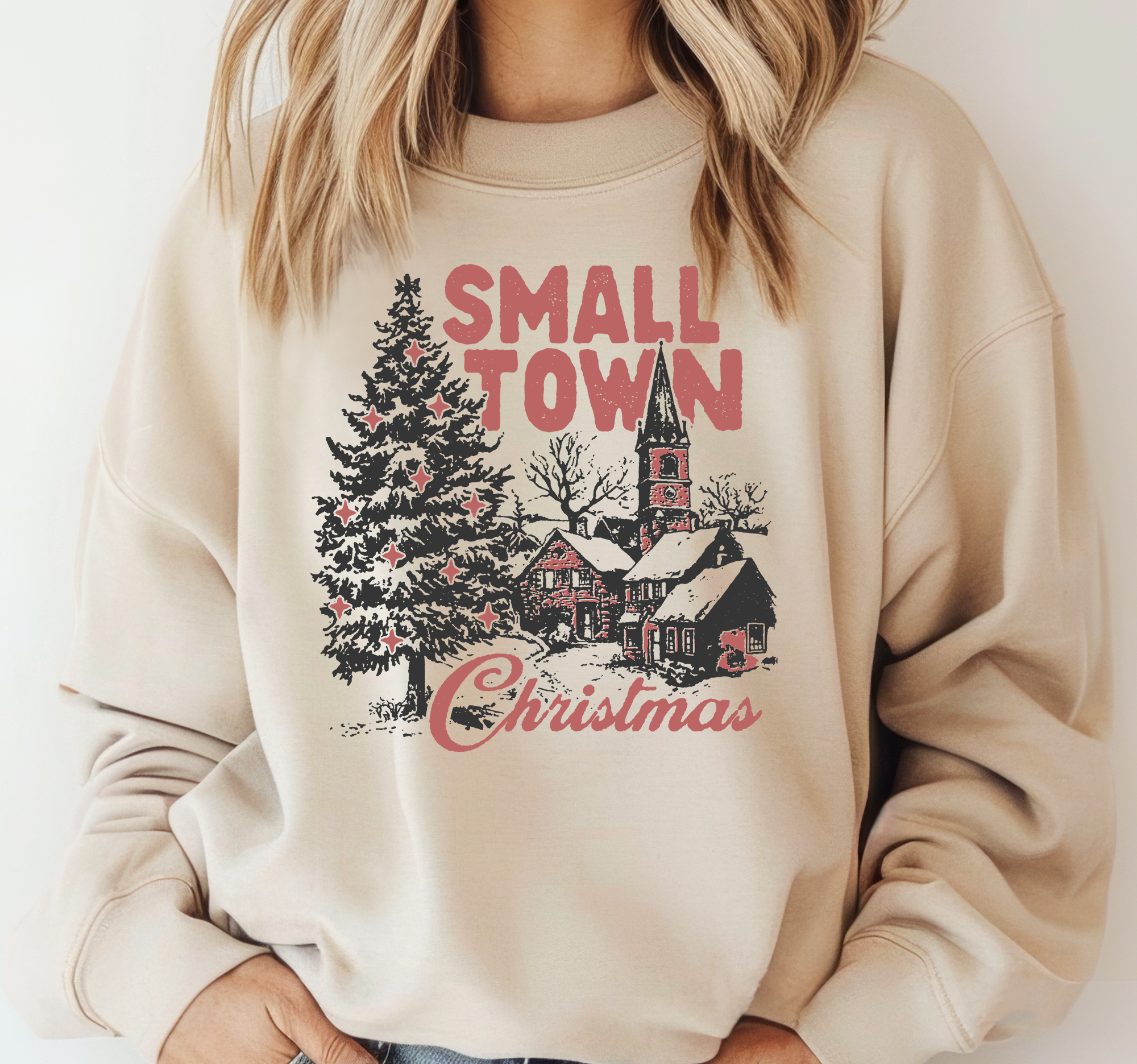 Small Town Christmas Crewneck Shop Local - Adult & Kids T-Shirts, Sweatshirts & Hoodies apparel design preview 1
