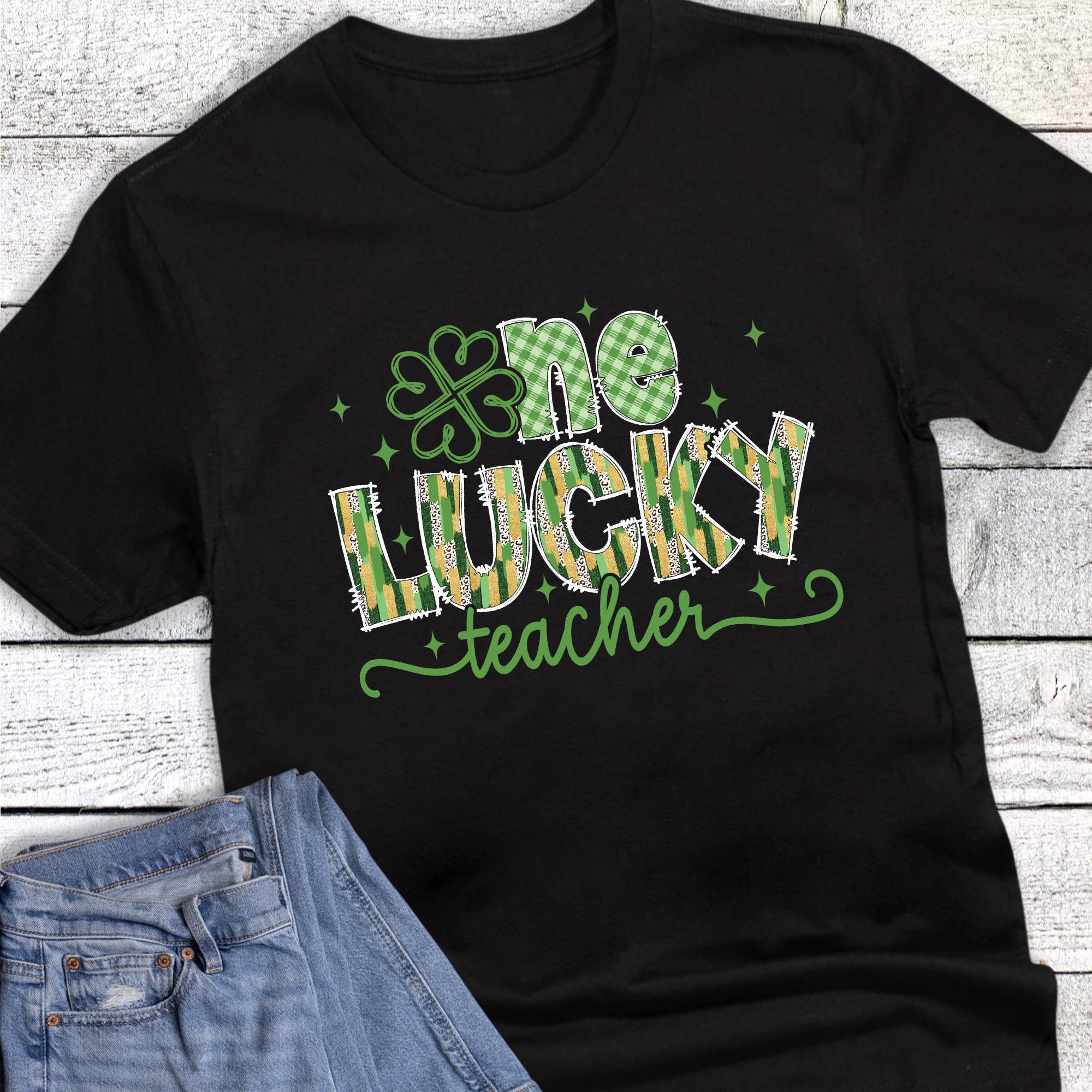 St. Patrick One Lucky Teacher Graphic - Adult & Kids T-Shirts, Sweatshirts & Hoodies apparel design preview 1