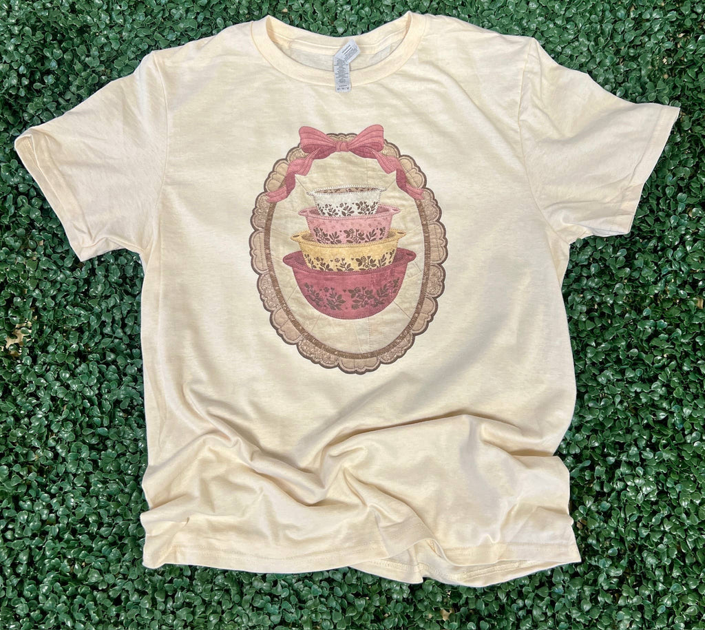 Vintage Pink Nesting Bowls On Cream - Adult & Kids T-Shirts, Sweatshirts & Hoodies apparel design preview 1