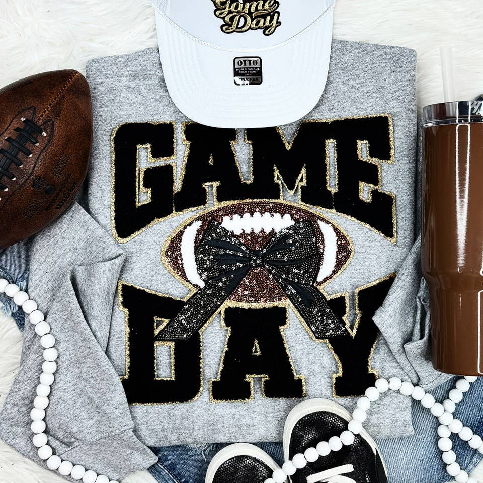 Black Chenille Football Game Day (Gold Backing) with - Adult & Kids T-Shirts, Sweatshirts & Hoodies apparel design preview 1