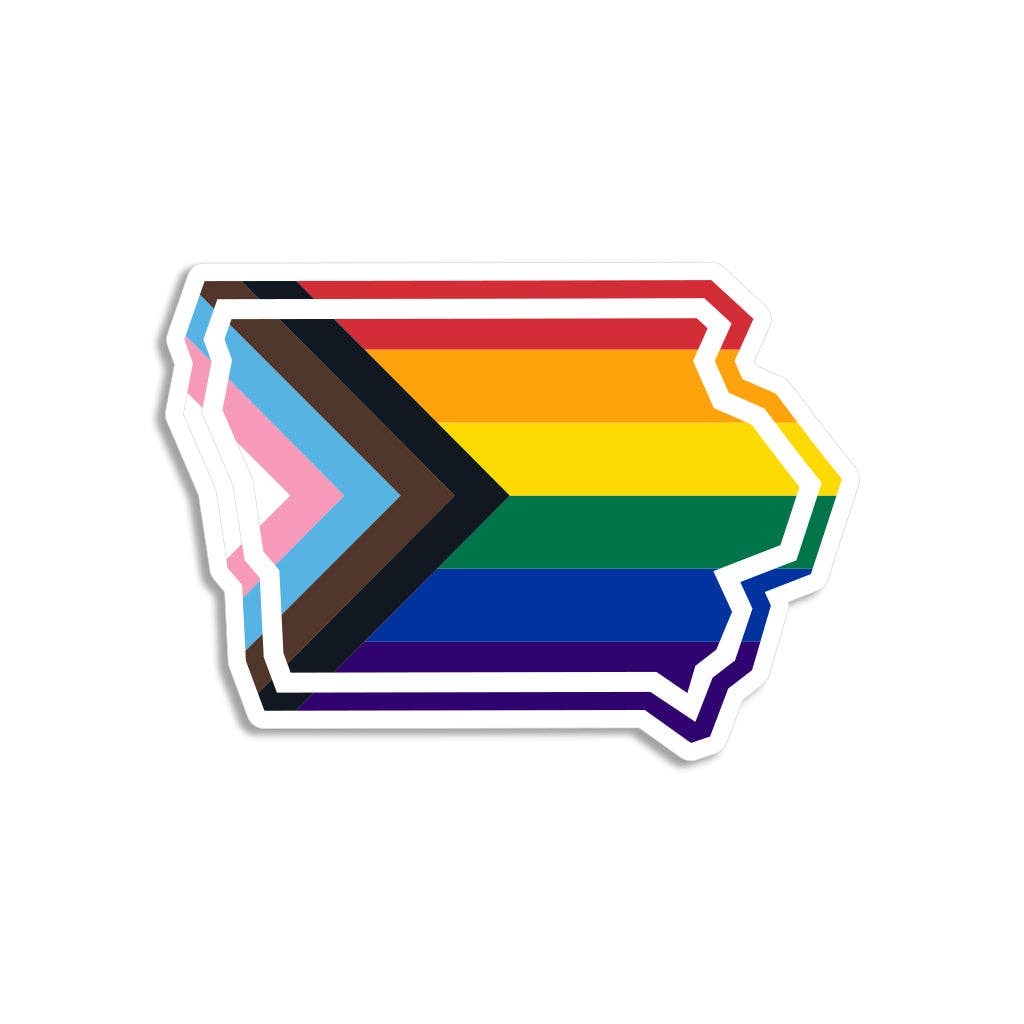 Iowa Outline Progress Pride Flag Die-Cut Sticker - Adult & Kids T-Shirts, Sweatshirts & Hoodies apparel design preview 1