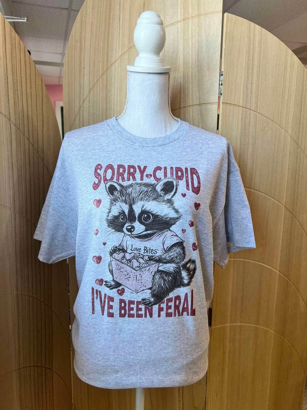 Sorry Cupid I've Been Feral Raccoon On Ash Gray - Adult & Kids T-Shirts, Sweatshirts & Hoodies apparel design preview 1
