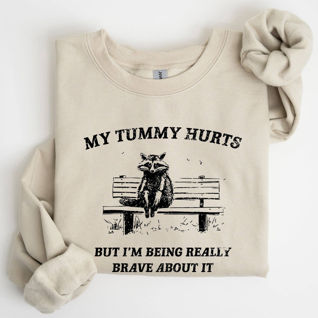 My Tummy Hurts, Raccoon, Meme, Aesthetic, Funny - Adult & Kids T-Shirts, Sweatshirts & Hoodies apparel design preview 1