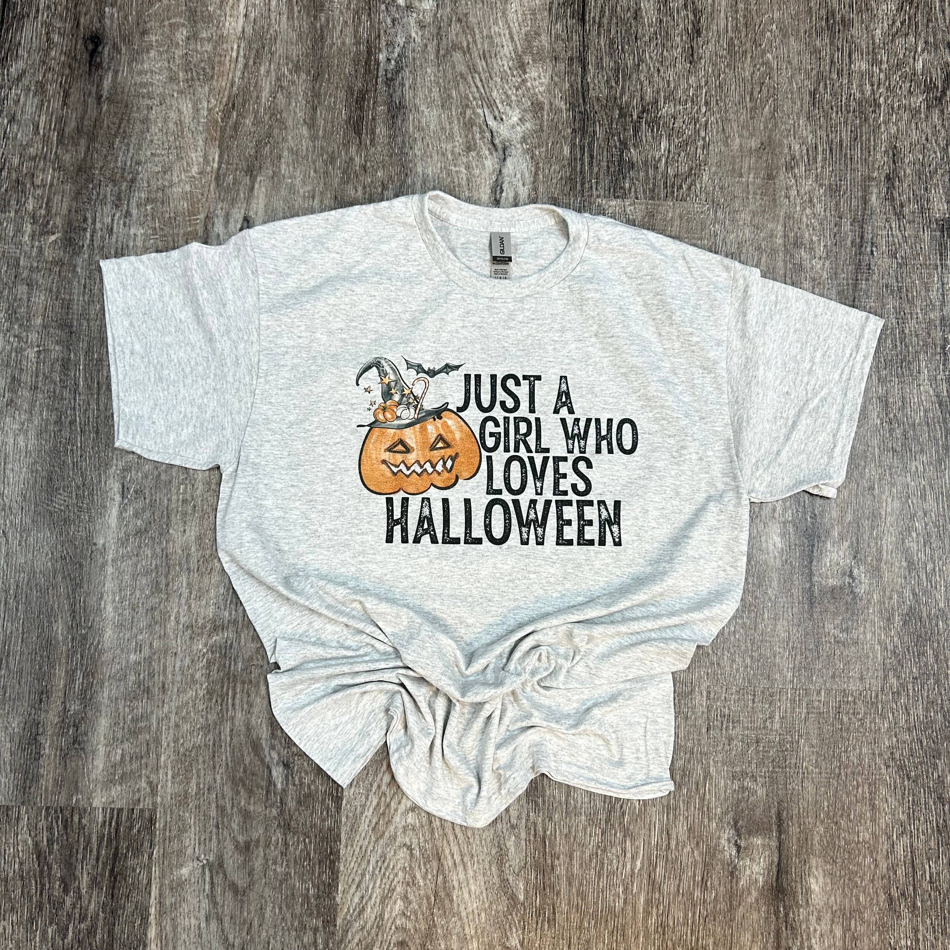 Just A Girl Who Loves Halloween On Ash Gray - Adult & Kids T-Shirts, Sweatshirts & Hoodies apparel design preview 1