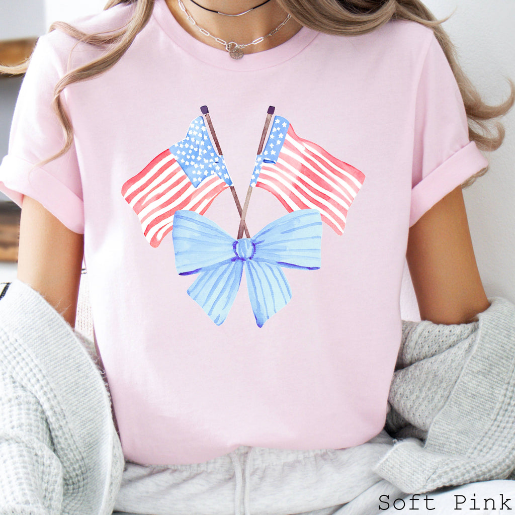 July 4th Graphic Coquette USA Flags Bella Canvas - Adult & Kids T-Shirts, Sweatshirts & Hoodies apparel design preview 1