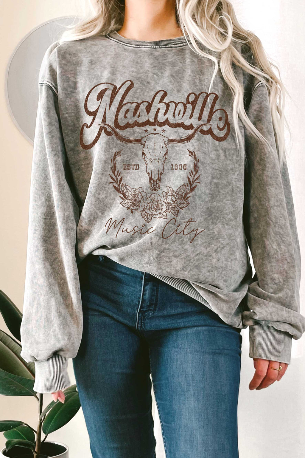 Nashville Flower Cow Skull Mineral Graphic Terry - Adult & Kids T-Shirts, Sweatshirts & Hoodies apparel design preview 1