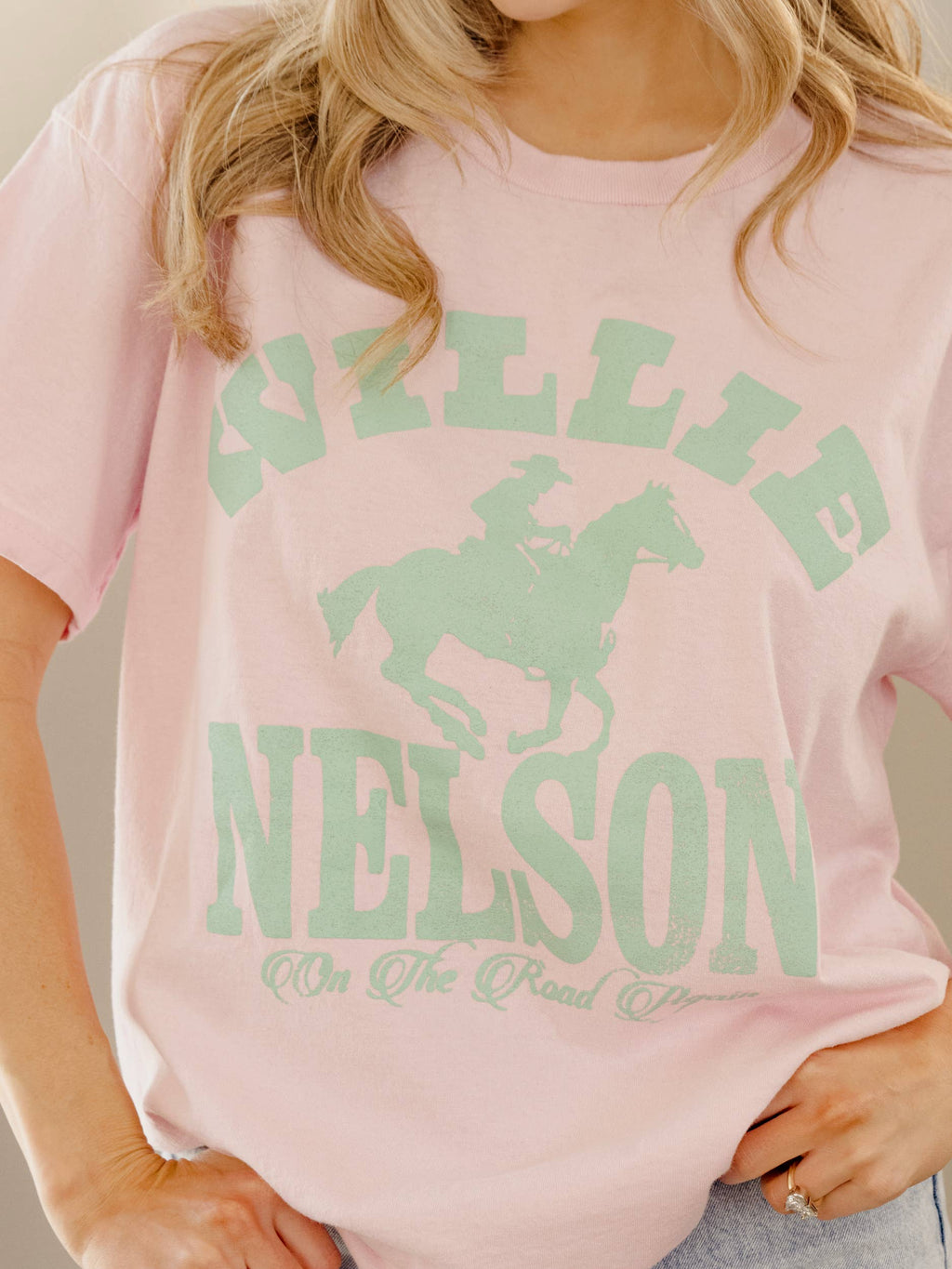 Willie Nelson Arch Horse Pink Thrifted Graphic - Adult & Kids T-Shirts, Sweatshirts & Hoodies apparel design preview 1