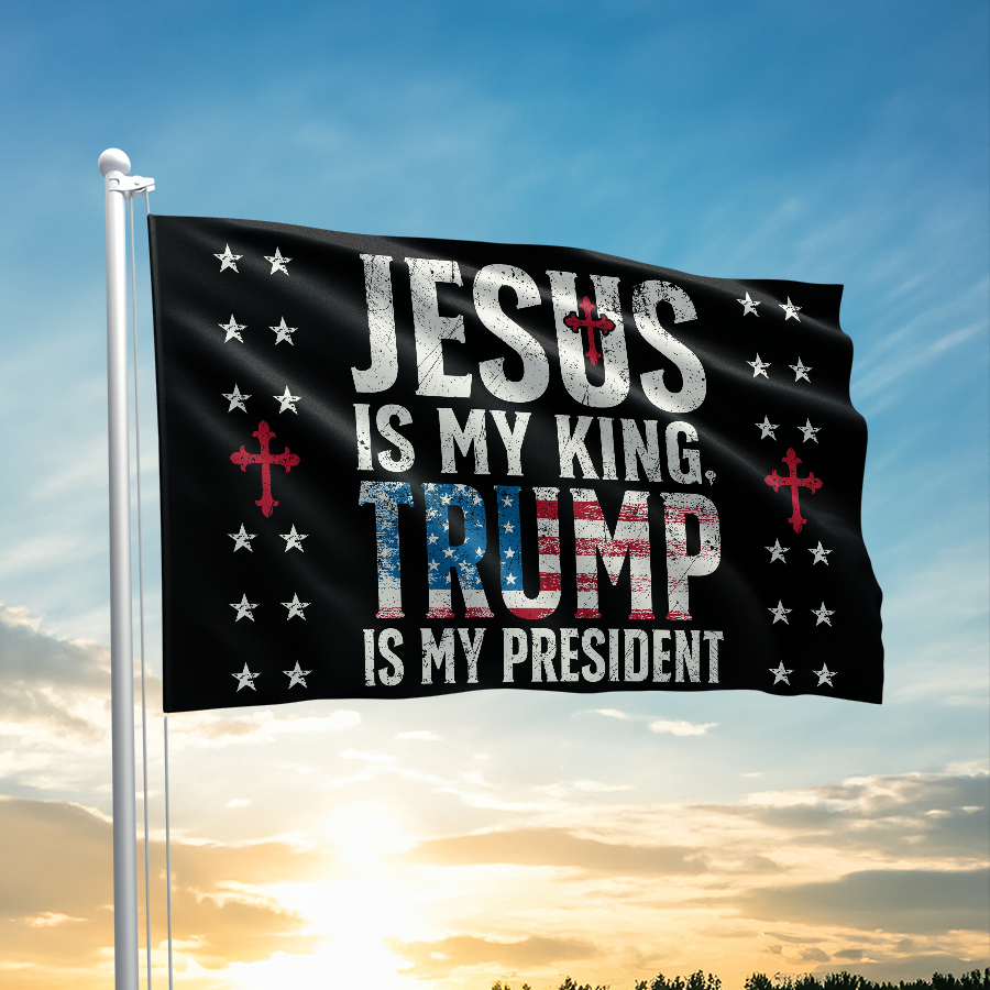 Jesus Is My King Trump President Flag 2448 - Adult & Kids T-Shirts, Sweatshirts & Hoodies apparel design preview 1