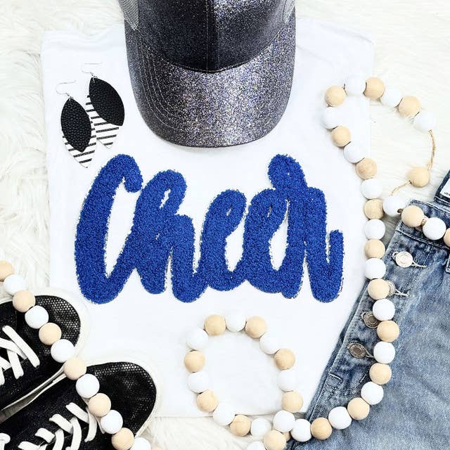 Cursive Chenille Cheer Royal Patch White Everyday - Adult & Kids T-Shirts, Sweatshirts & Hoodies apparel design preview 1